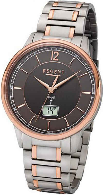 Regent Funkuhr Regent Titan Herrenuhr FR-252 Armbanduhr, Herrenuhr mit Titanarmband, rundes Gehäuse (ca. 41mm), Elegant-Style