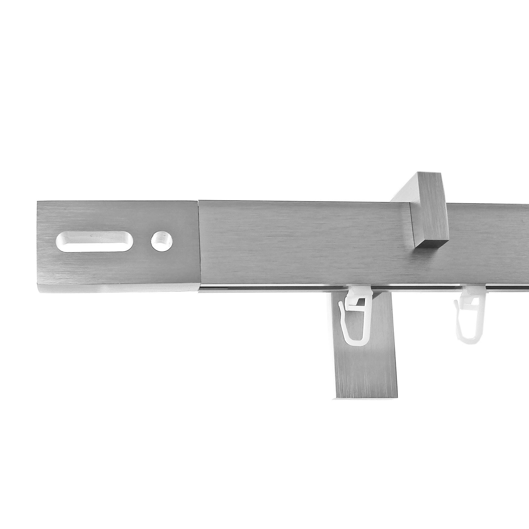 BASIT Gardinenstange eckig Innenlauf Edelstahloptik 30x14 mm mit Wandträgern 240 cm E92, Ø 30 mm, 1-läufig, verschraubt, Aluminium, H90 240 cm E92 Streifen mit Loch