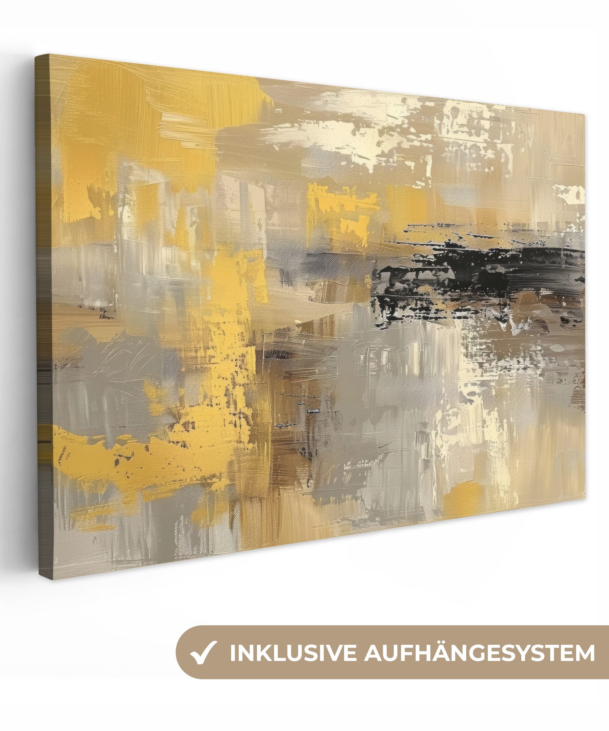 OneMillionCanvasses® Leinwandbild Abstrakt - Gelb - Modern - Beige, Fotodruck (1 St), Leinwand Изображения Klein, Wand Dekoration Aesthetic 30x20 cm