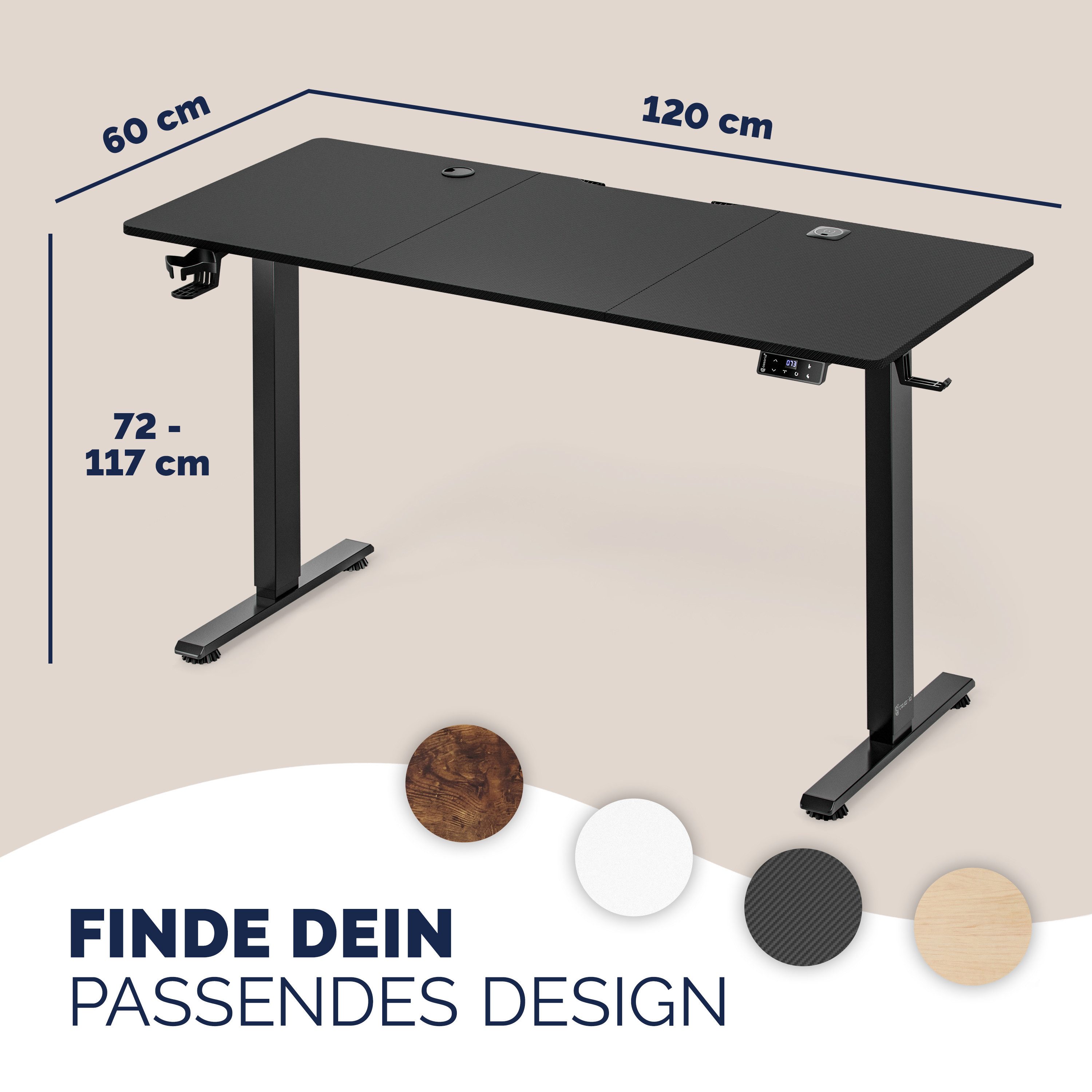 Casaria Schreibtisch Elektrisch höhenverstellbar Memory-Funktion Sitz-/Steherinnerung, Höhenverstellbar elektrisch mit Wireless Charger 120 / 140 / 160 cm