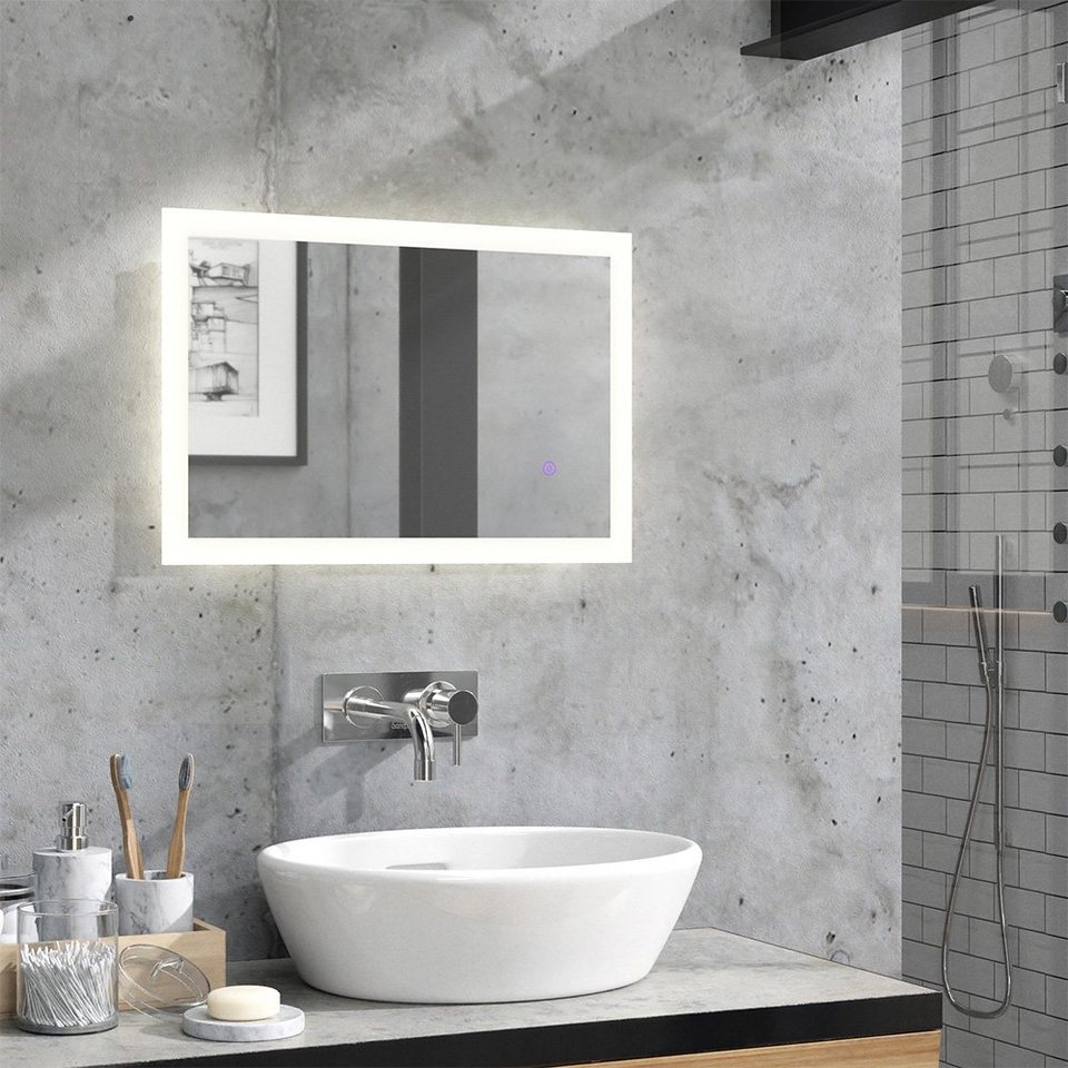 y&d premium line badspiegel wandspiegel led-spiegel weiß 60x40cm dimmbar