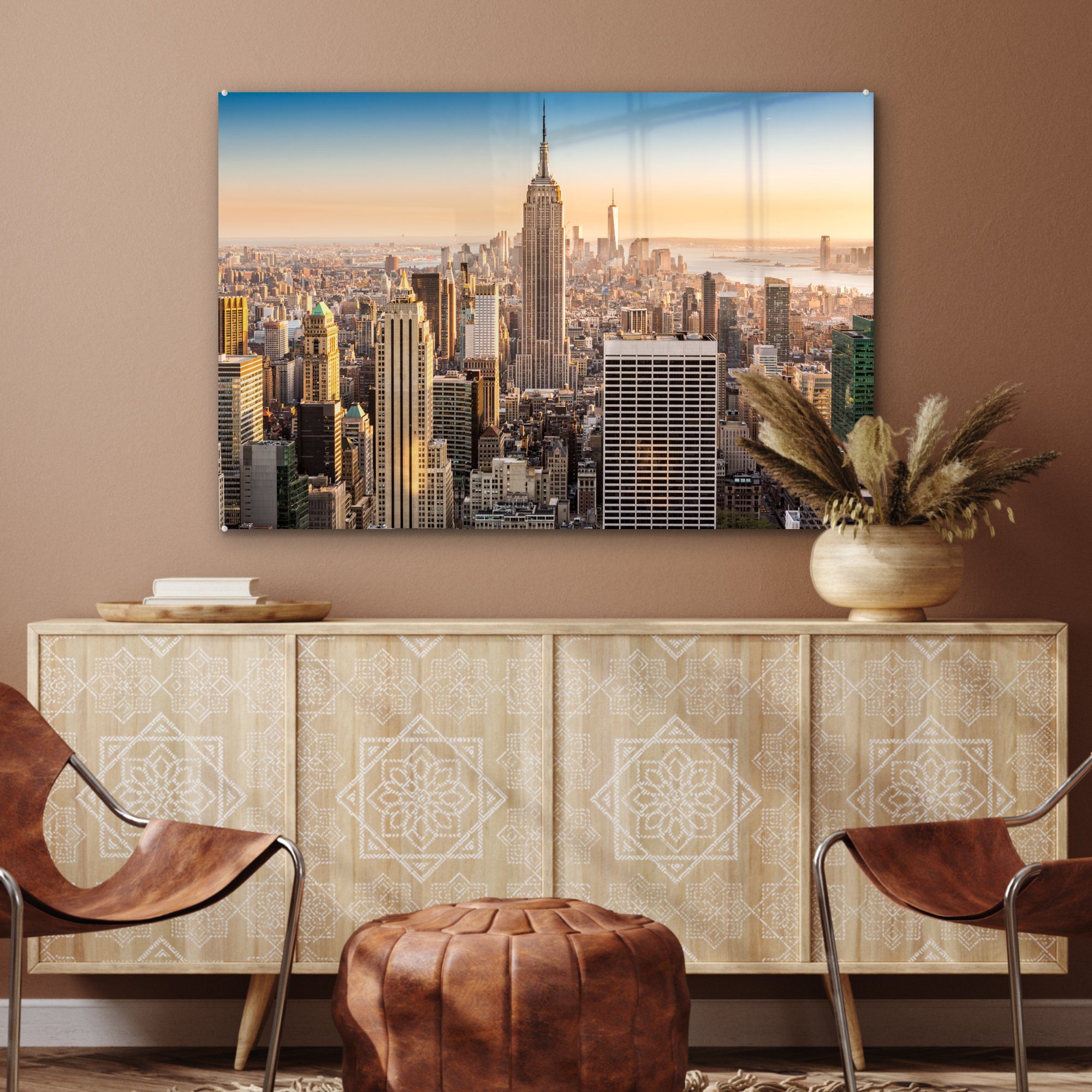 MuchoWow Acrylglasbild New York Skyline, Schlafzimmer - & St), Wohnzimmer (1 Acrylglasbilder Nebel 