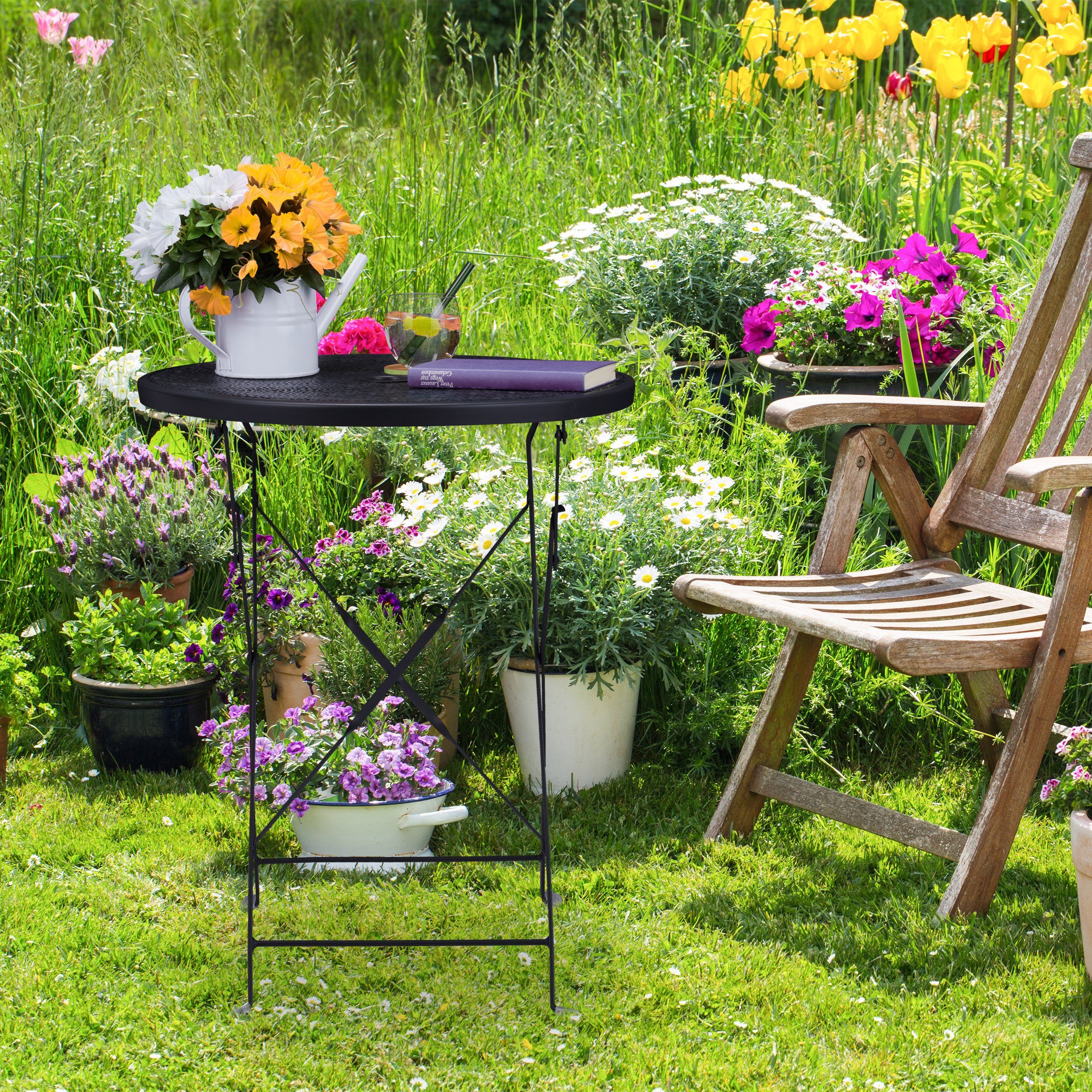 relaxdays Gartentisch Klappbarer Balkontisch schwarz