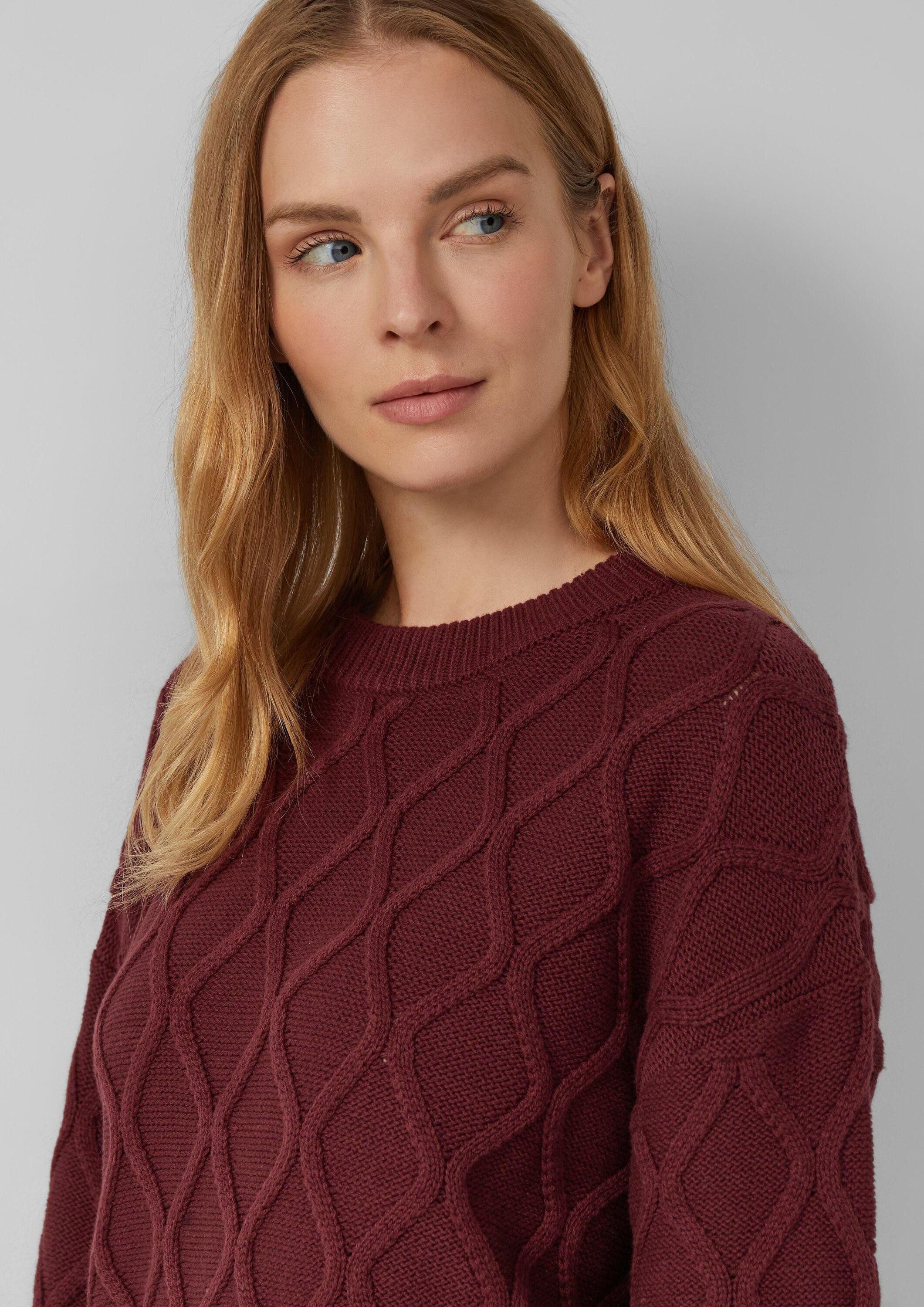 s.Oliver Longpullover Strickpullover Pullover im Relaxed Fit mit Zopfmuster