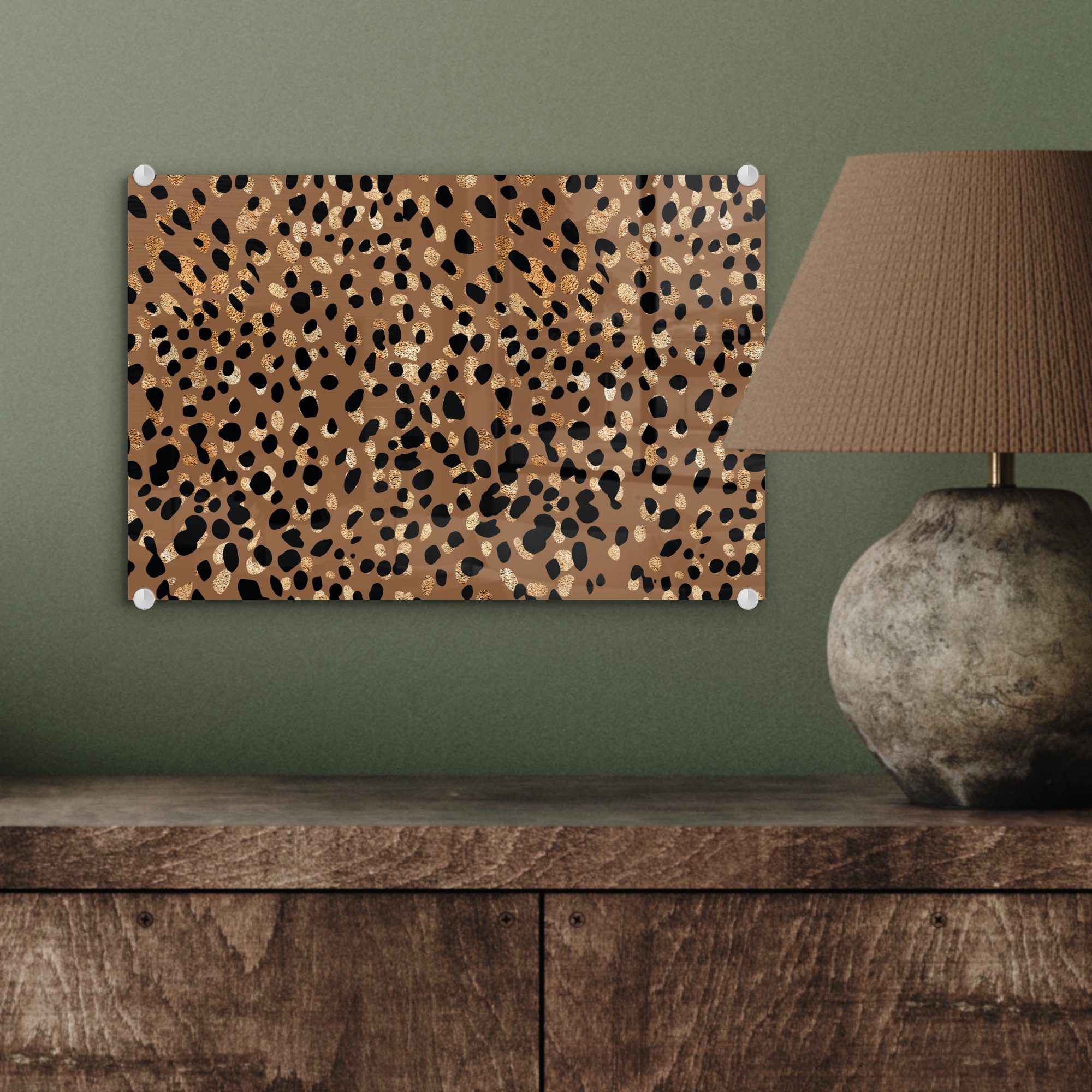 Braun, Foto Wanddekoration (1 Glas - Tiermuster - - auf Glas Leopard - MuchoWow - Acrylglasbild Gold Glasbilder Wandbild St), - auf Bilder