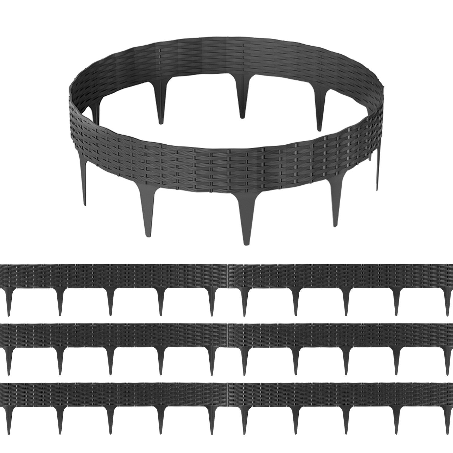 Clanmacy Rasenkante Rasenkante Rattan-Optik Beeteinfassung Beetumrandung DIY Anthrazit
