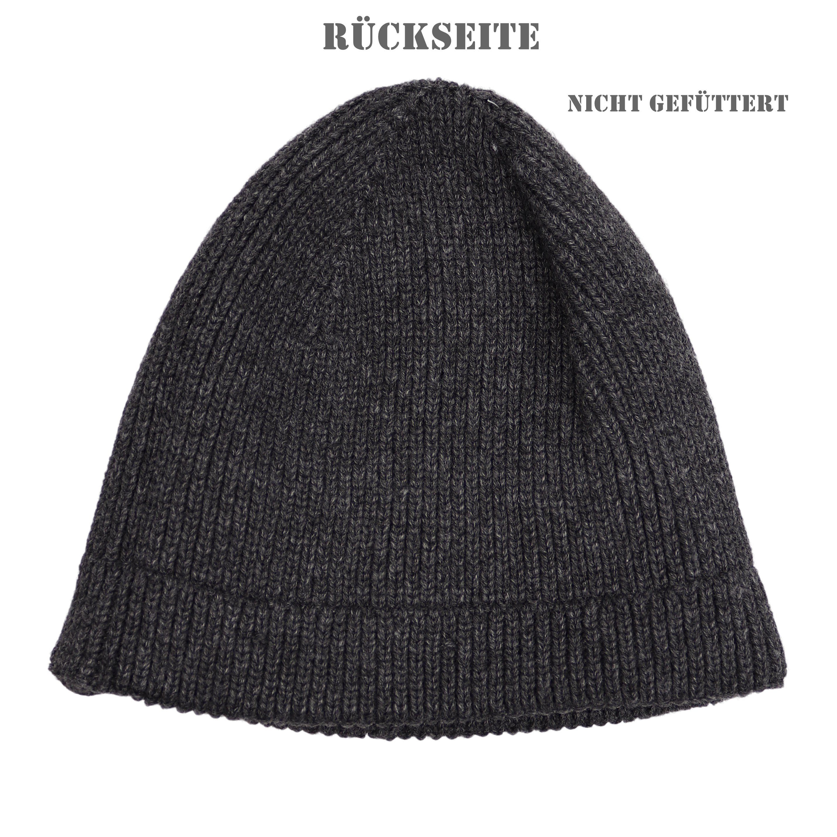 MIRROSI Strickmütze Damen Beanie aus 100% Viskose mit Umschlag & Herz-Patch im Leo-Look ungefüttert – Bild 3 von 3