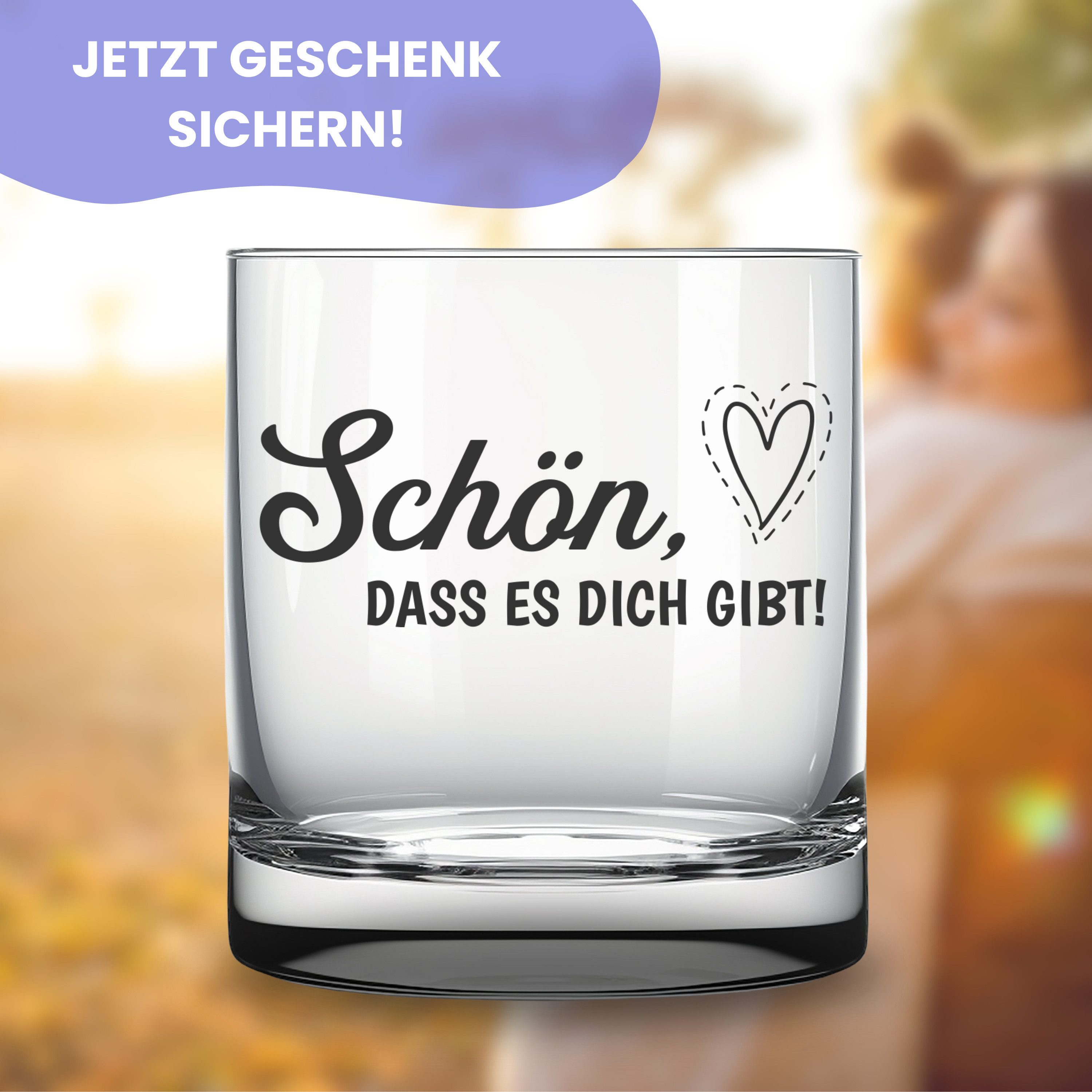 Lasernauten Whiskyglas Glas mit Gravur Schön, dass es dich gibt Geschenk für Freund Freundin, mit Gravur