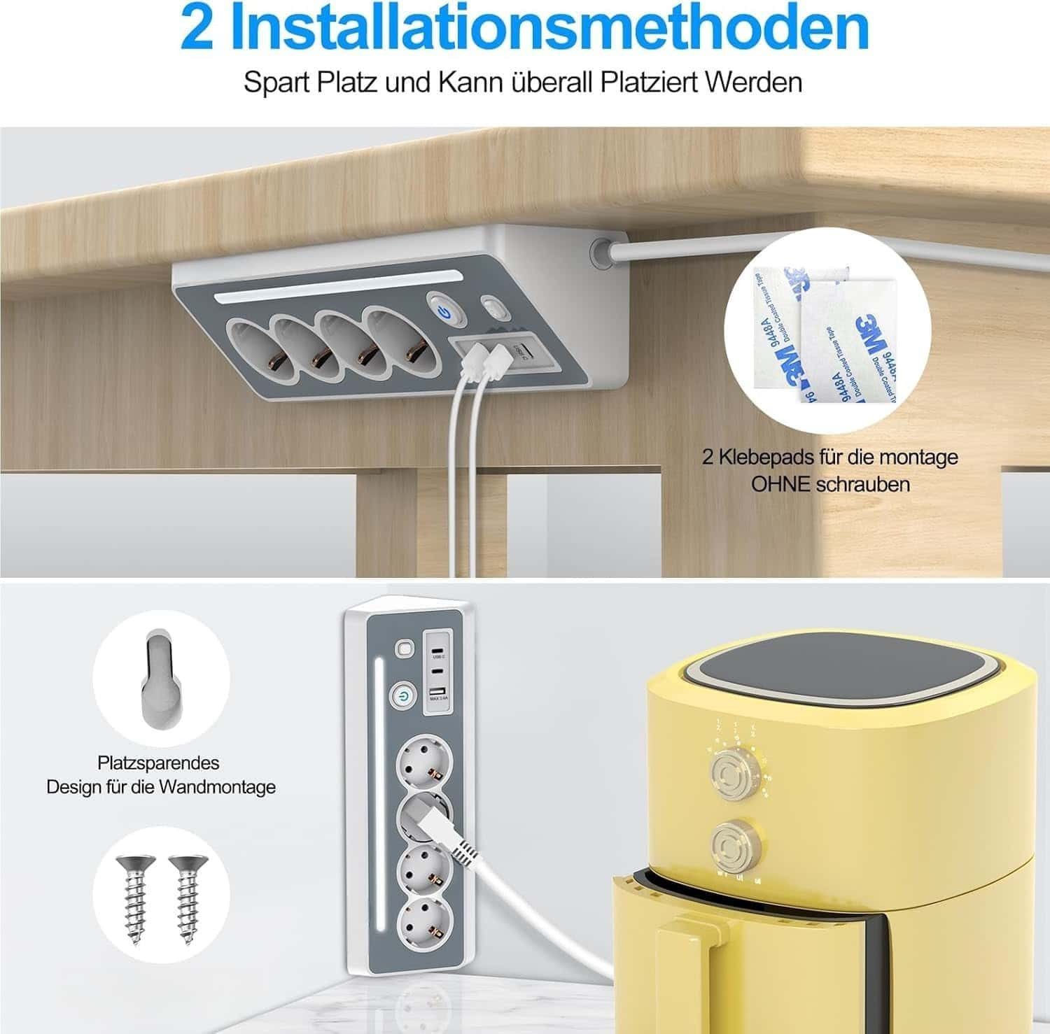 ibettertec Mehrfachsteckdose Würfel mit Magnetpad PD20W 6in1 Mehrfachsteckdose Steckdosenleiste 7-fach (Ein- / Ausschalter, USB-Anschlüsse, Schalterbeleuchtung, – Bild 4 von 5