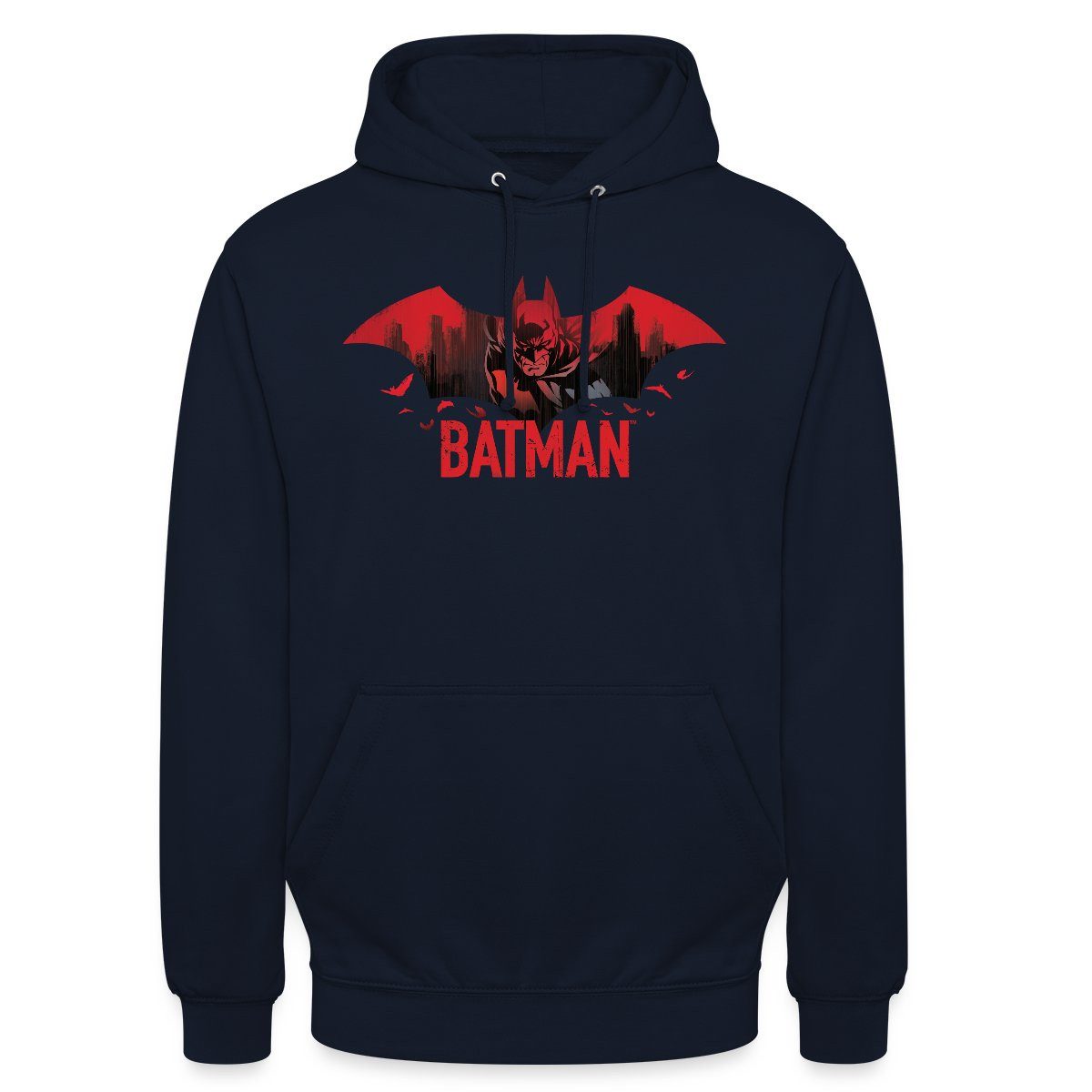 Spreadshirt Hoodie Batman Mit Fledermäusen Und Rotem Batman-Logo Unisex Hoodie (1-tlg)