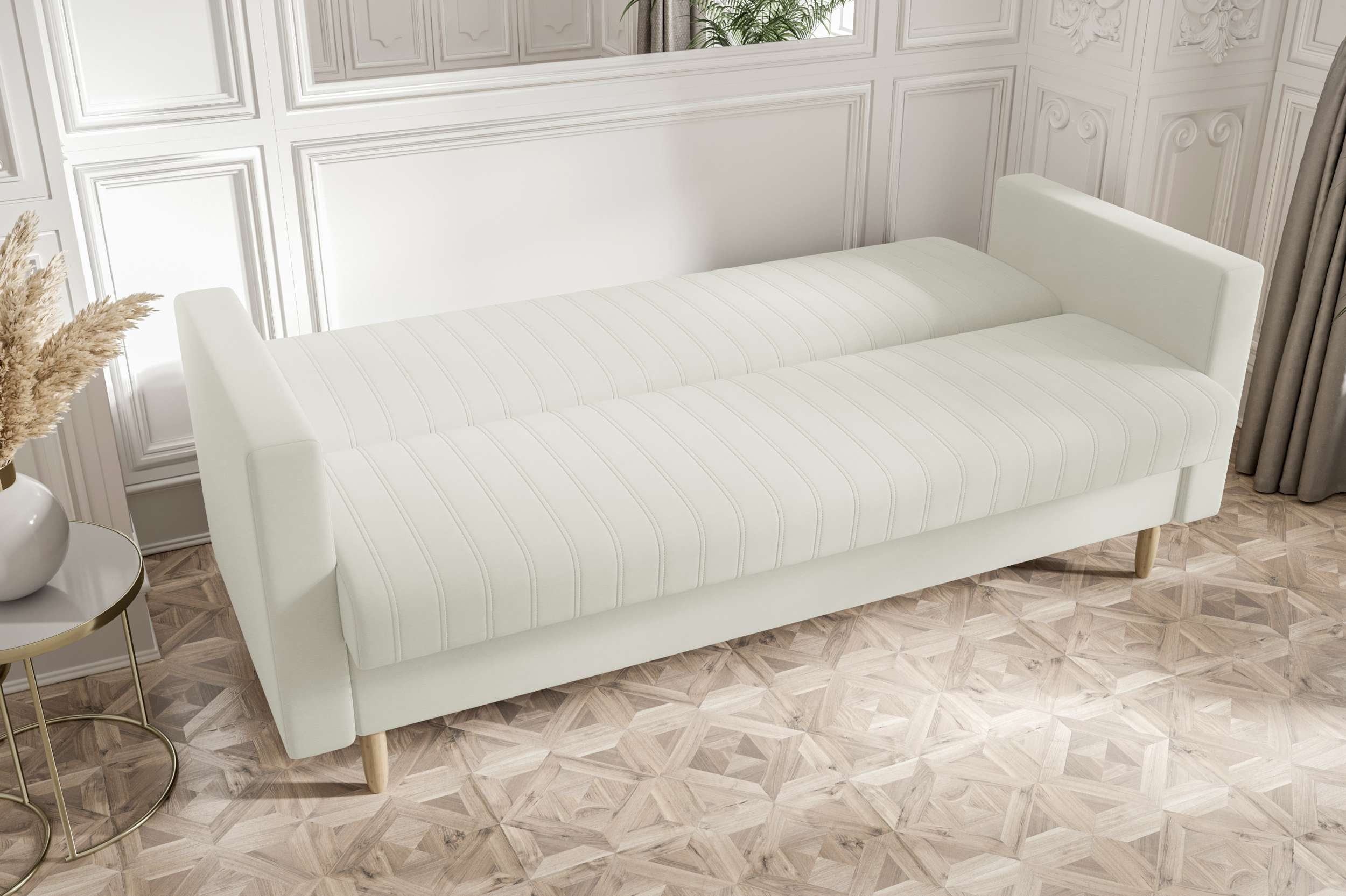 mit Bettfunktion, Design Schlafsofa, Bettkasten, Melisa, mit Sitzkomfort, Stylefy 3-Sitzer Sofa, Modern