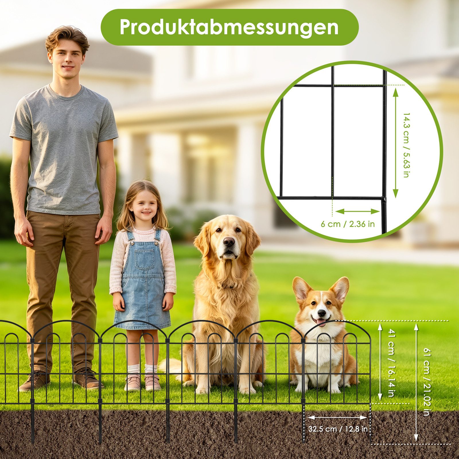 LEMLIT Gartenzaun 10 Stück Dekorativer Gartenzaun aus Metall,grabungsfreier Steckzaun, (10 Stück, 10-St., Rostfeste Metall-Tierbarriere), Wetterfest, für den Au – Bild 2 von 5