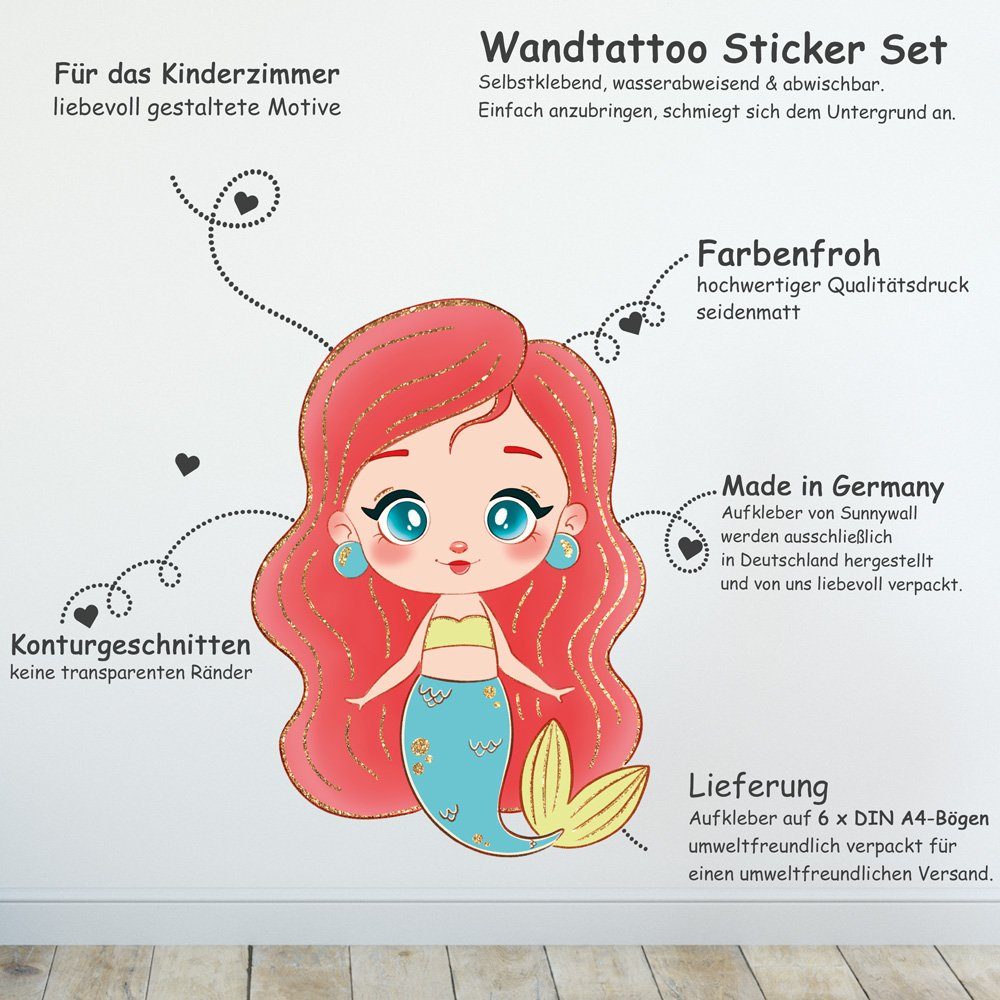 Sunnywall Wandtattoo Meerjungfrau - Wandtattoo Kinderzimmer günstig online kaufen