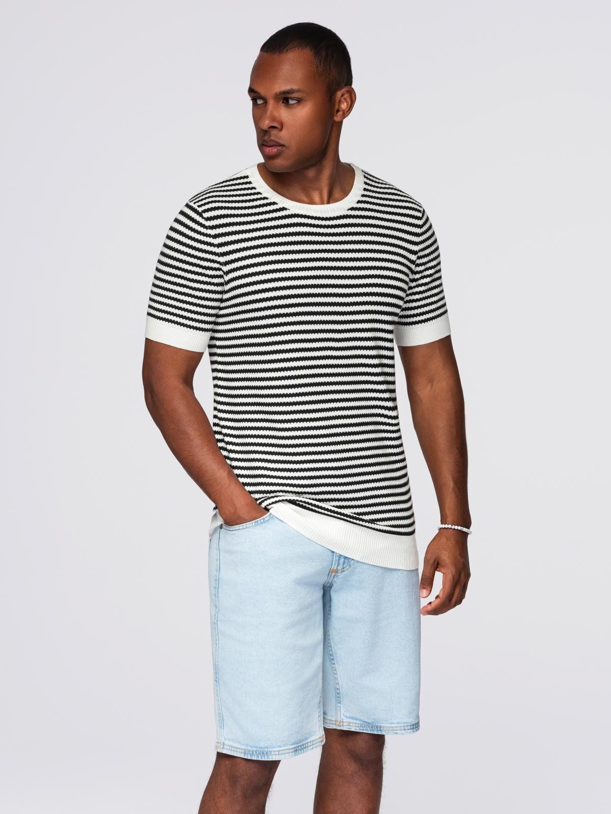 THÉÂTRE D OMBRES T-Shirt Gestreiftes Herren-T-Shirt mit durchbrochener Struktur