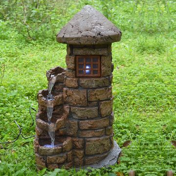 etc-shop Gartenbrunnen, LED Außen Bereich Spring Zier Brunnen Turm Wasserspiel Kaskade
