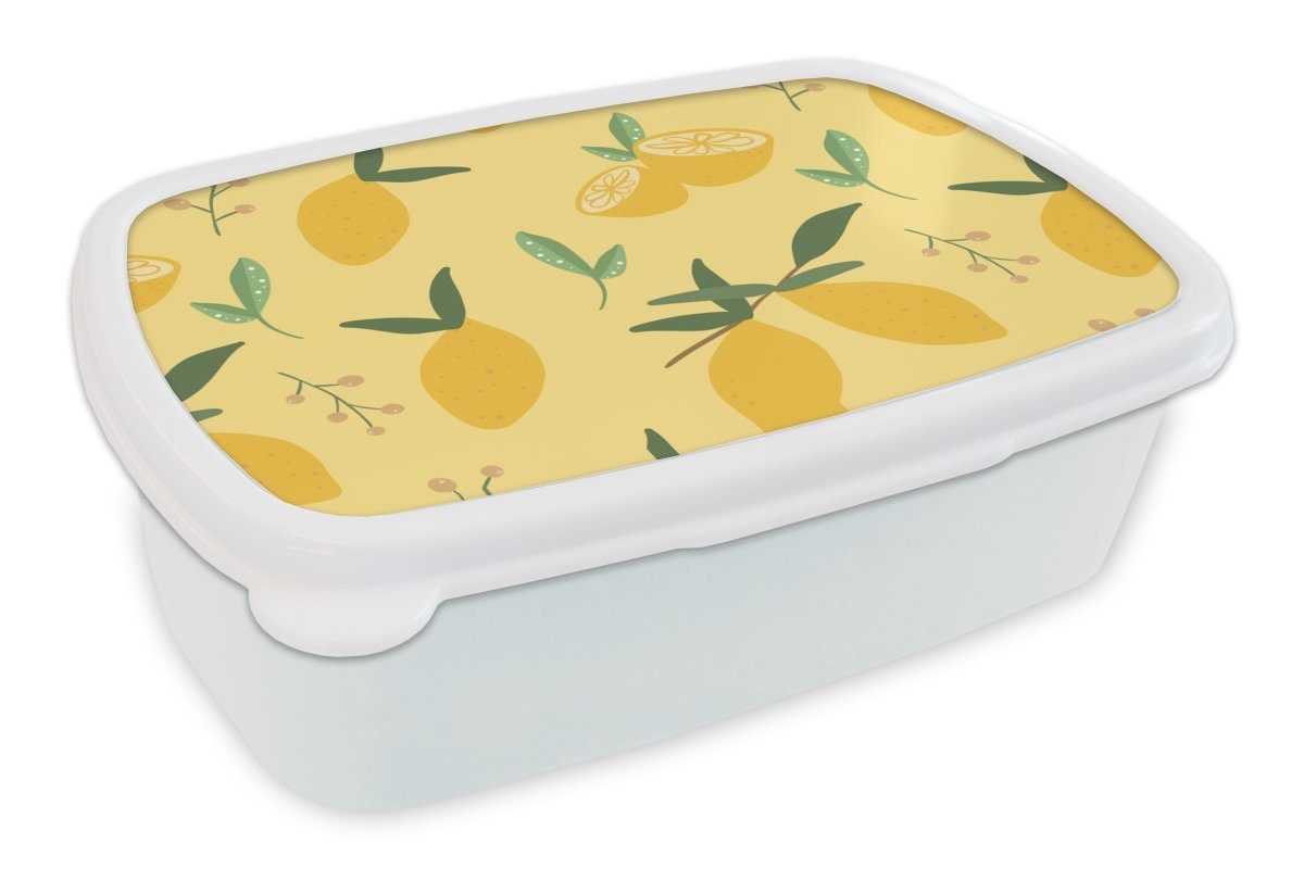 Jungs Kunststoff, und Brotdose, Kinder Mädchen Brotbox (2-tlg), MuchoWow weiß Zitrone für Erwachsene, für Lunchbox Blätter - und - Muster,
