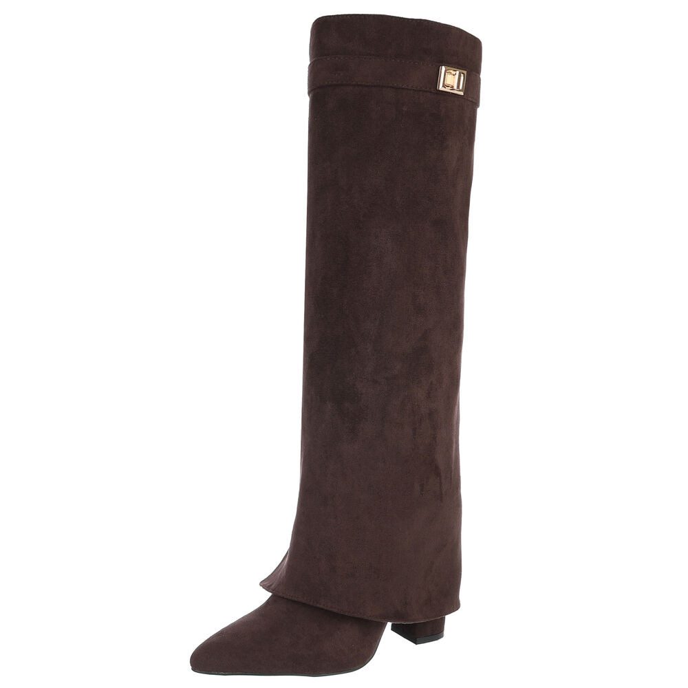 Ital-Design Elegante kniehohe Stiefelette mit Blockabsatz für Damen High-He günstig online kaufen