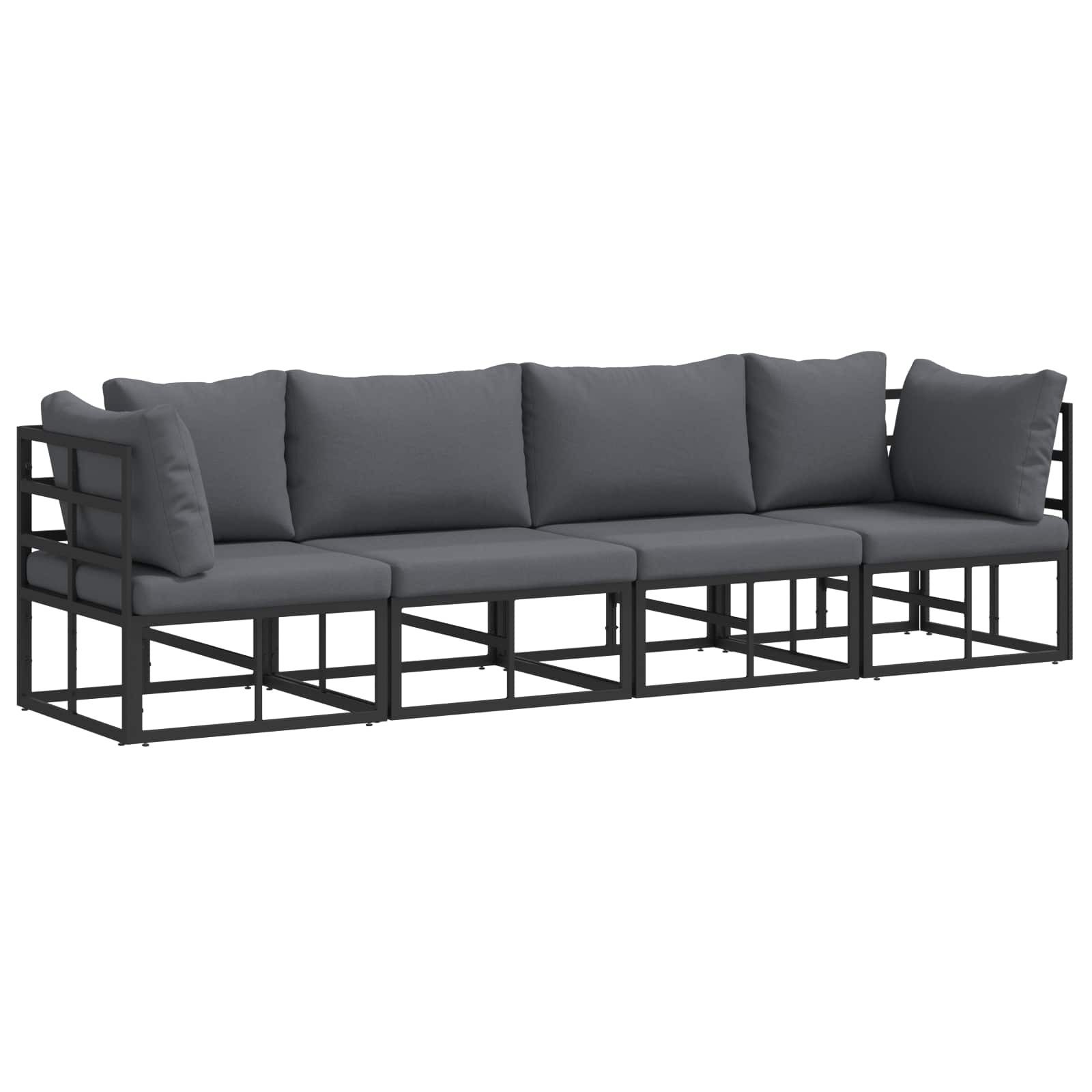 vidaXL Gartensofa, Gartensofa-set 4 pcs Schwarz Metall, Gartencouch