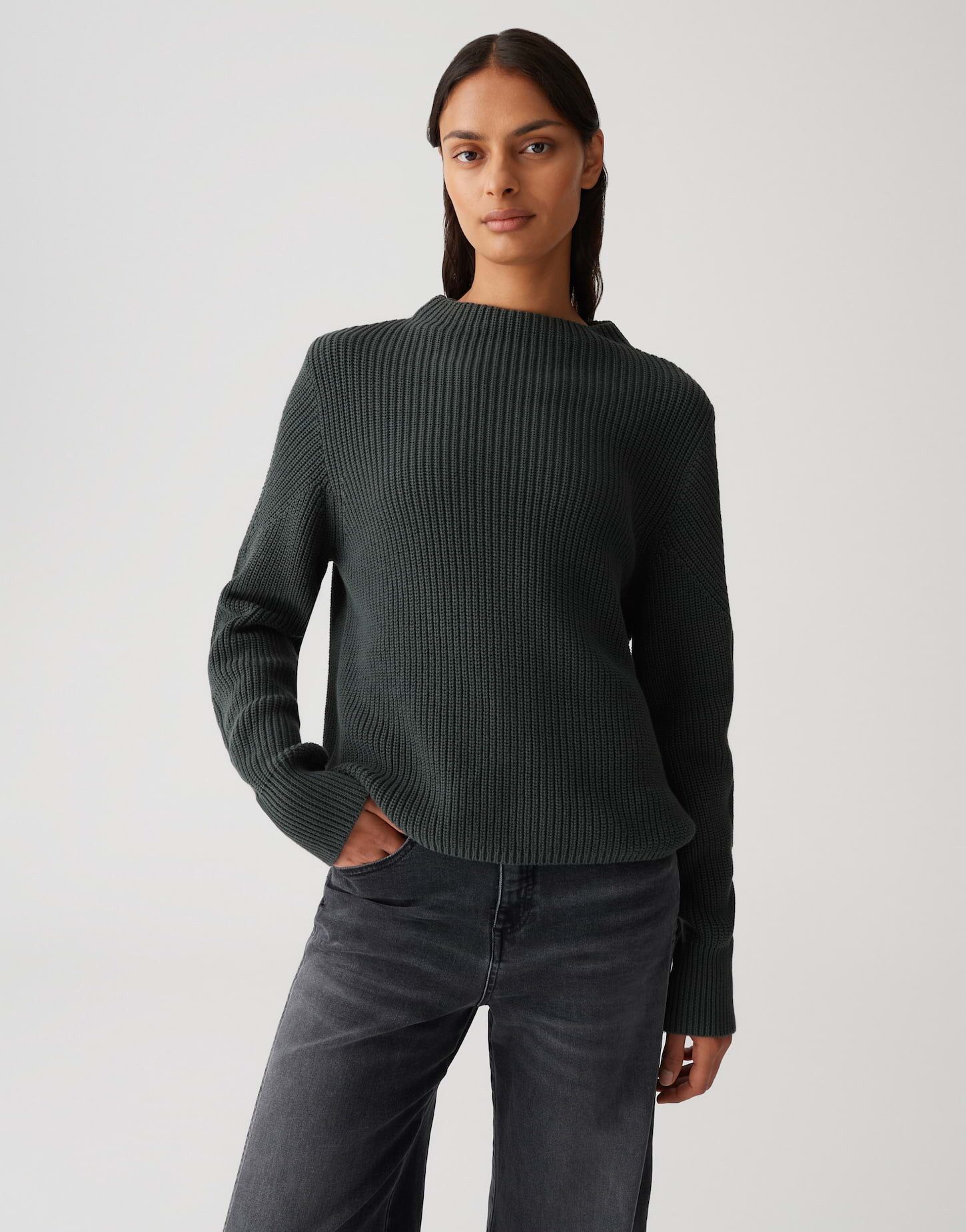 OPUS Strickpullover PONTELLE aus nachhaltigem BCI Cotton Funnel Neck, natürlicher Griff, Rippstruktur