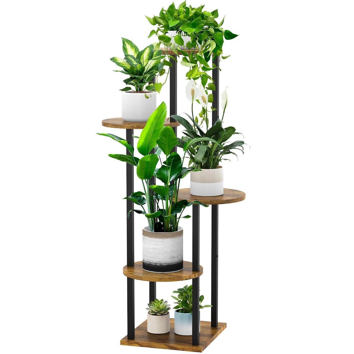 LuxusKollektion Standregal Blumenregal Metall Rund Schwarz 5 Tier, 1-tlg.
