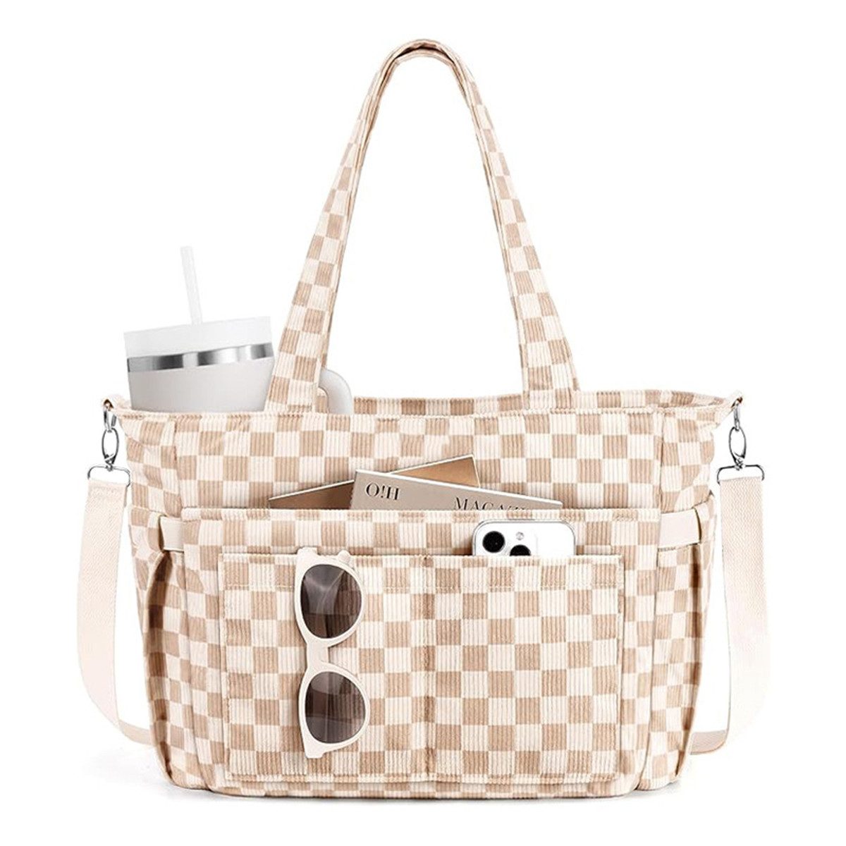 nsihing Schultertasche Cord Tasche Damen,Shopper Tasche Damen Groß mit Laptopfach, und 14 Taschen,Arbeitstasche Damen, Tote Bag Damen & Handtasche Damen