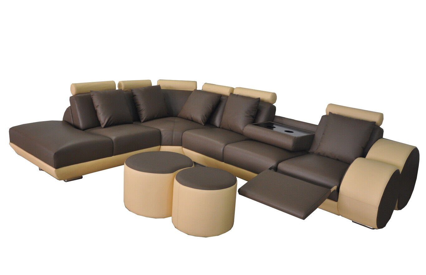 JVmoebel Ecksofa Big Eck Sofa mit USB Leder Ecke Landschaft Polster Wohn L Form Hocker