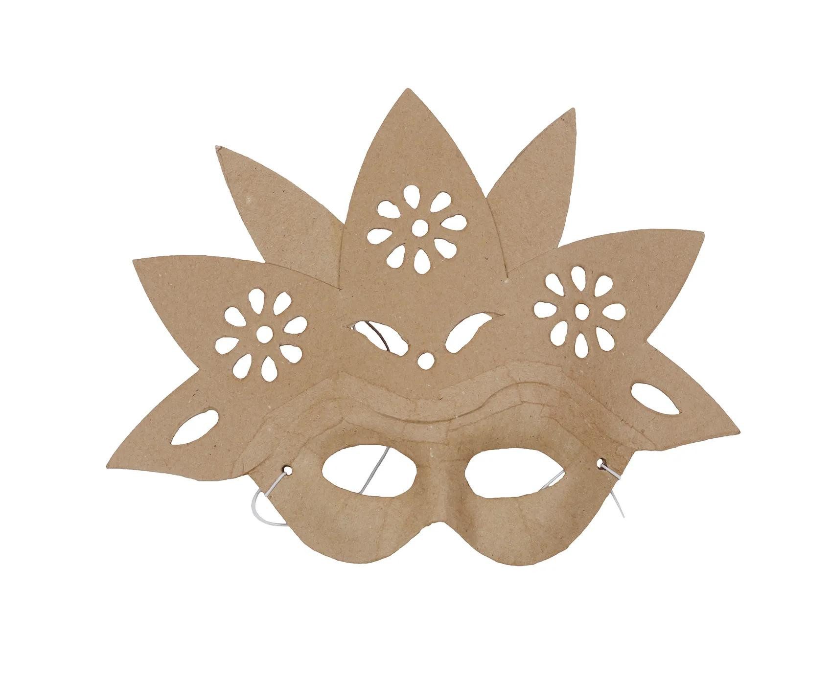 Papierdekoration 2x Braunes Pappmaché, florale Maske 9x23x22 cm - Kartonbraun AC782C