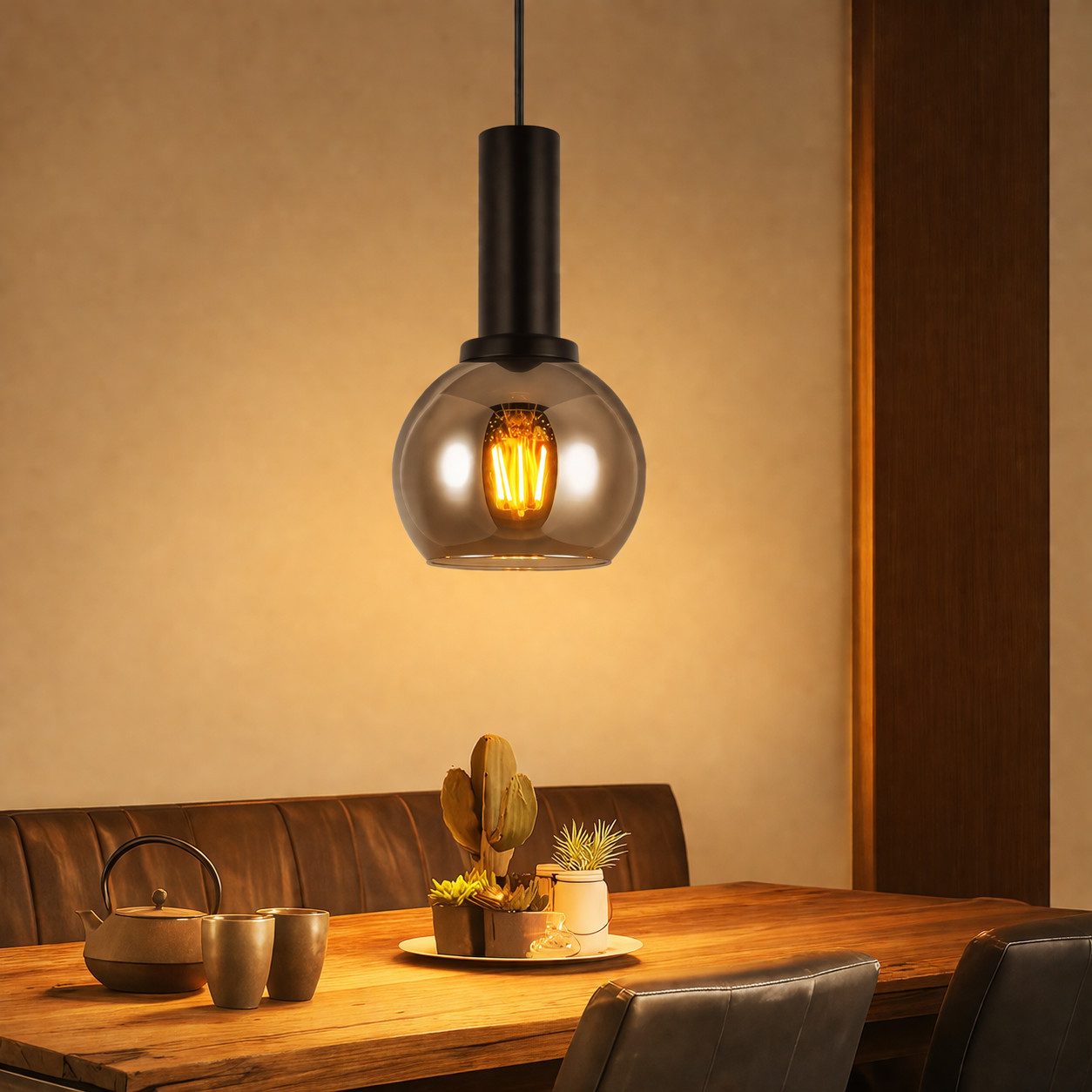 Nettlife Pendelleuchte Vintage Esstisch Glas Schwarz Industrial E27 Wohnzimmer, Höhenverstellbar, LED wechselbar, Esstischlampe für Wohnzimmer Küche