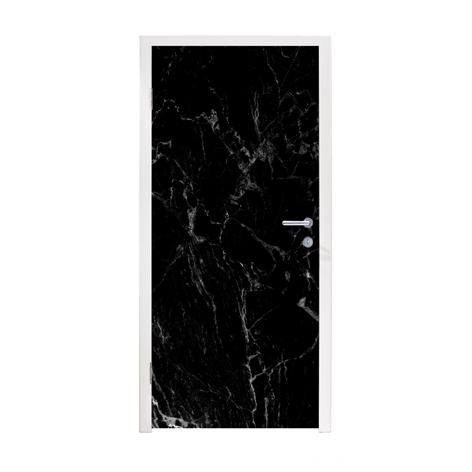 MuchoWow Türtapete Marmor - Schwarz - Naturstein, Matt, bedruckt, (1 St), Fototapete für Tür, Türaufkleber, 75x205 cm