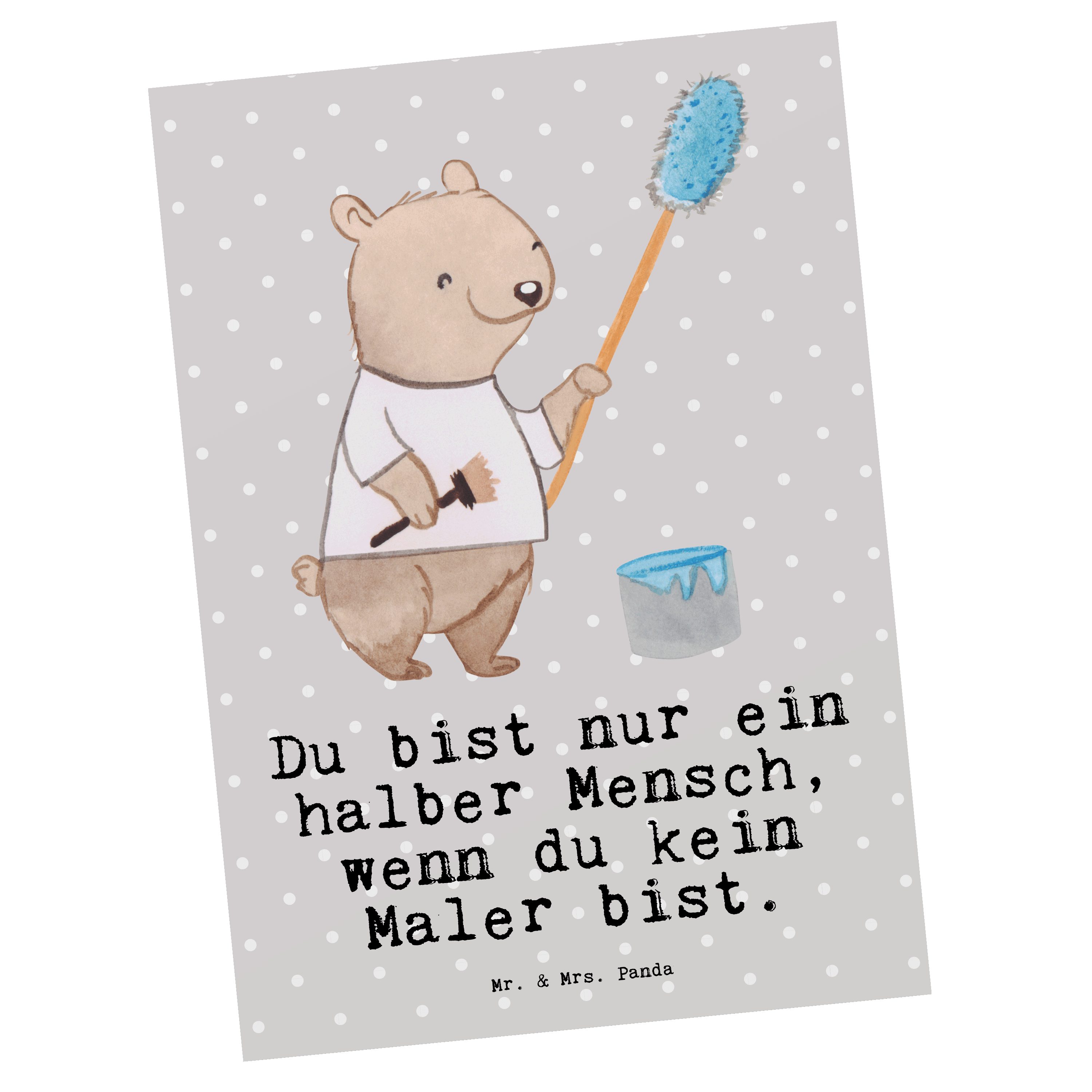 Grußkarte, Pastell Ge Malerbetrieb, Grau Geschenk, Maler mit Postkarte Mr. & Panda Mrs. - Herz -