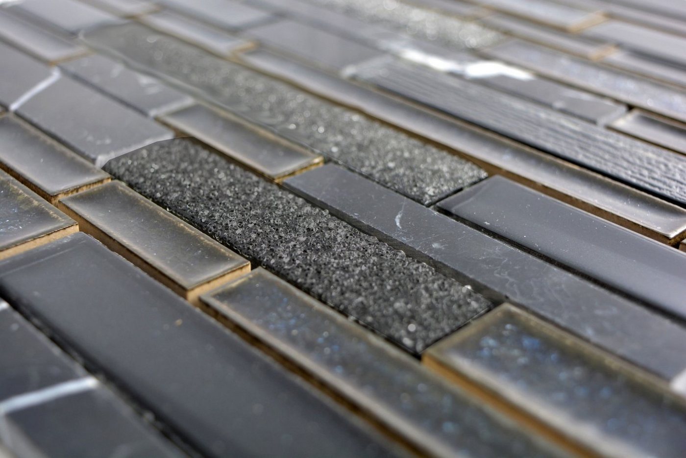 Thumbnail - Mosani Mosaikfliesen Naturstein Stäbchen Mosaik Keramik Marmor schwarz blauschwarz