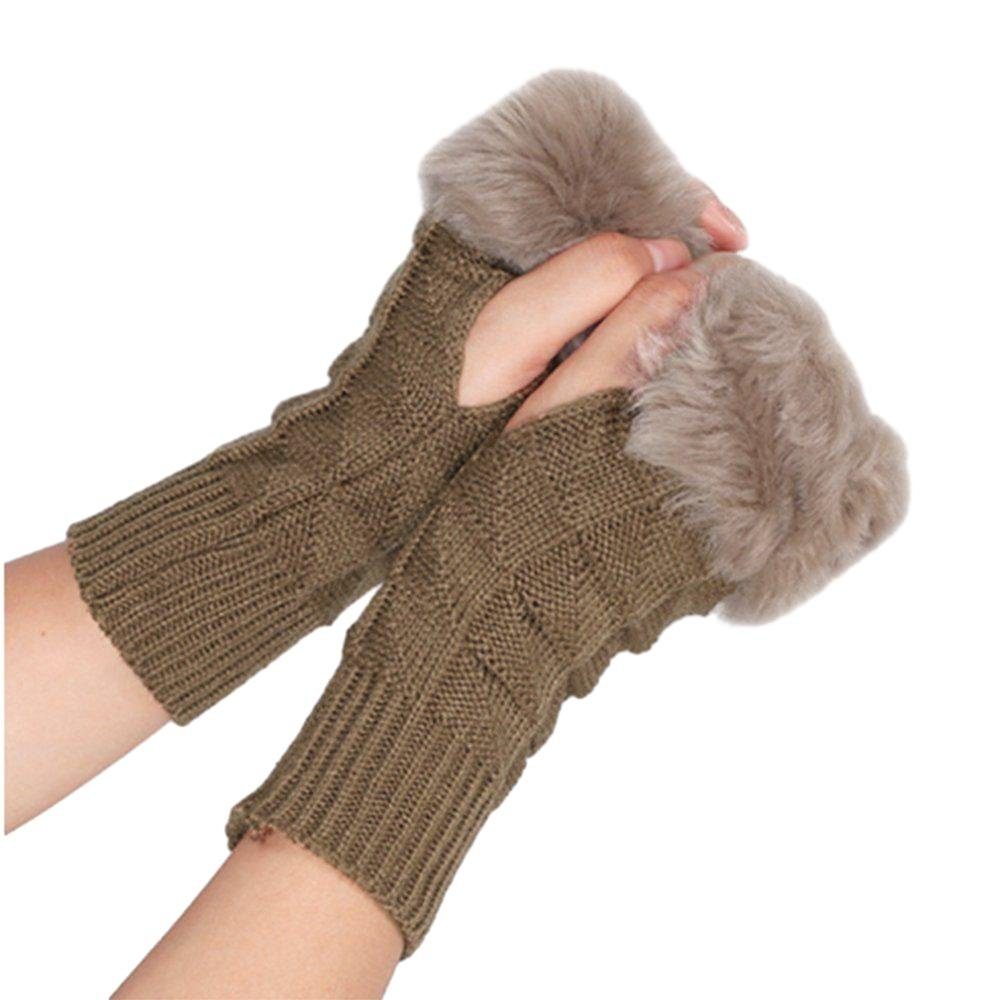SRRINM Baumwollhandschuhe Gestrickte offene Finger lange Plüschhandschuhe für Frauen