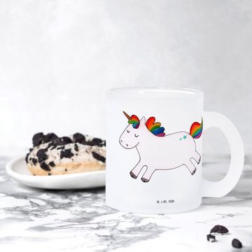 Mr. & Mrs. Panda Teeglas Einhorn Happy - Transparent - Geschenk, Teetasse, Glas Teetasse, Teeb, Premium Glas, Edler Aufdruck