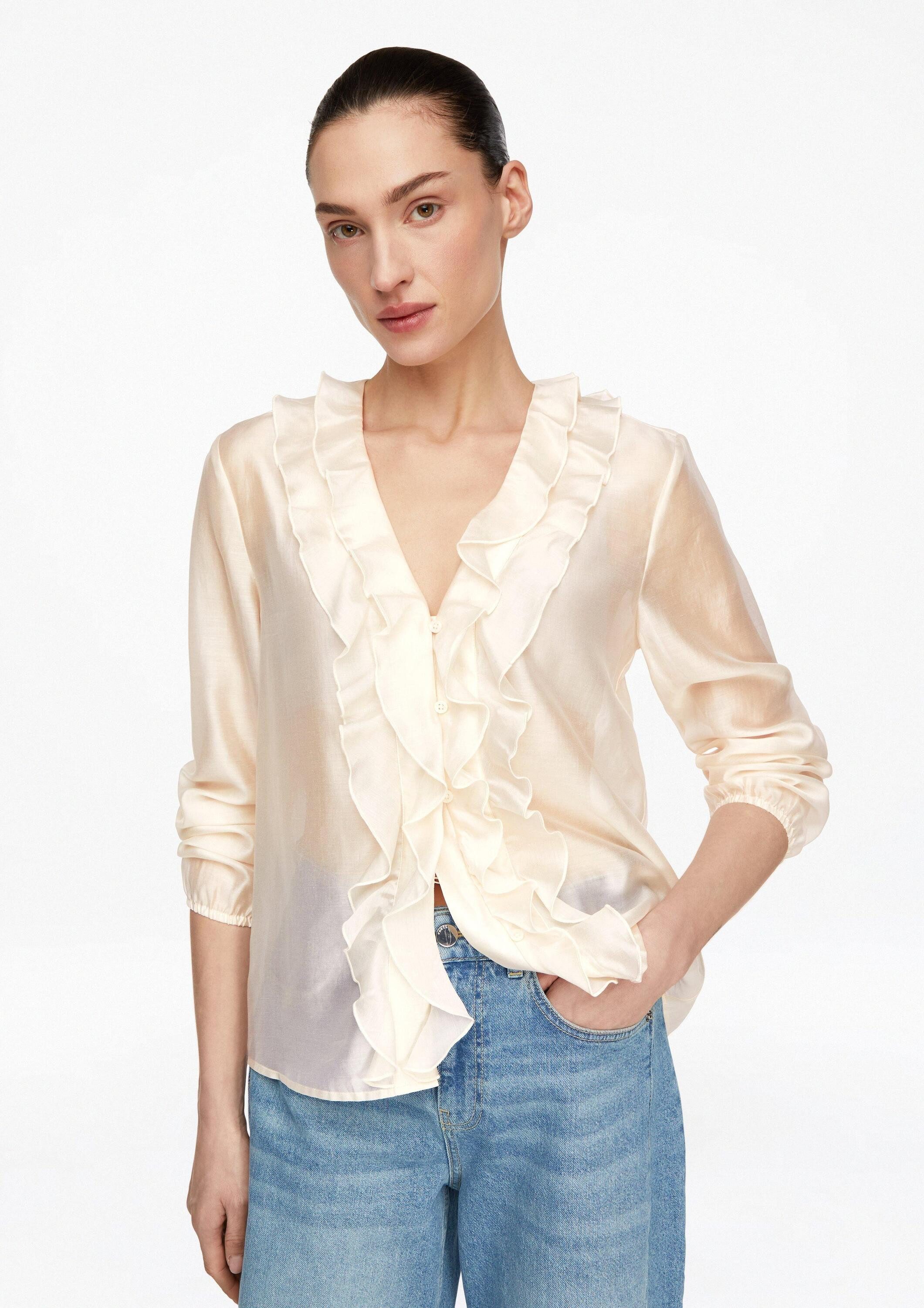 comma Langarmbluse Bluse Lyocell-Bluse mit Volants