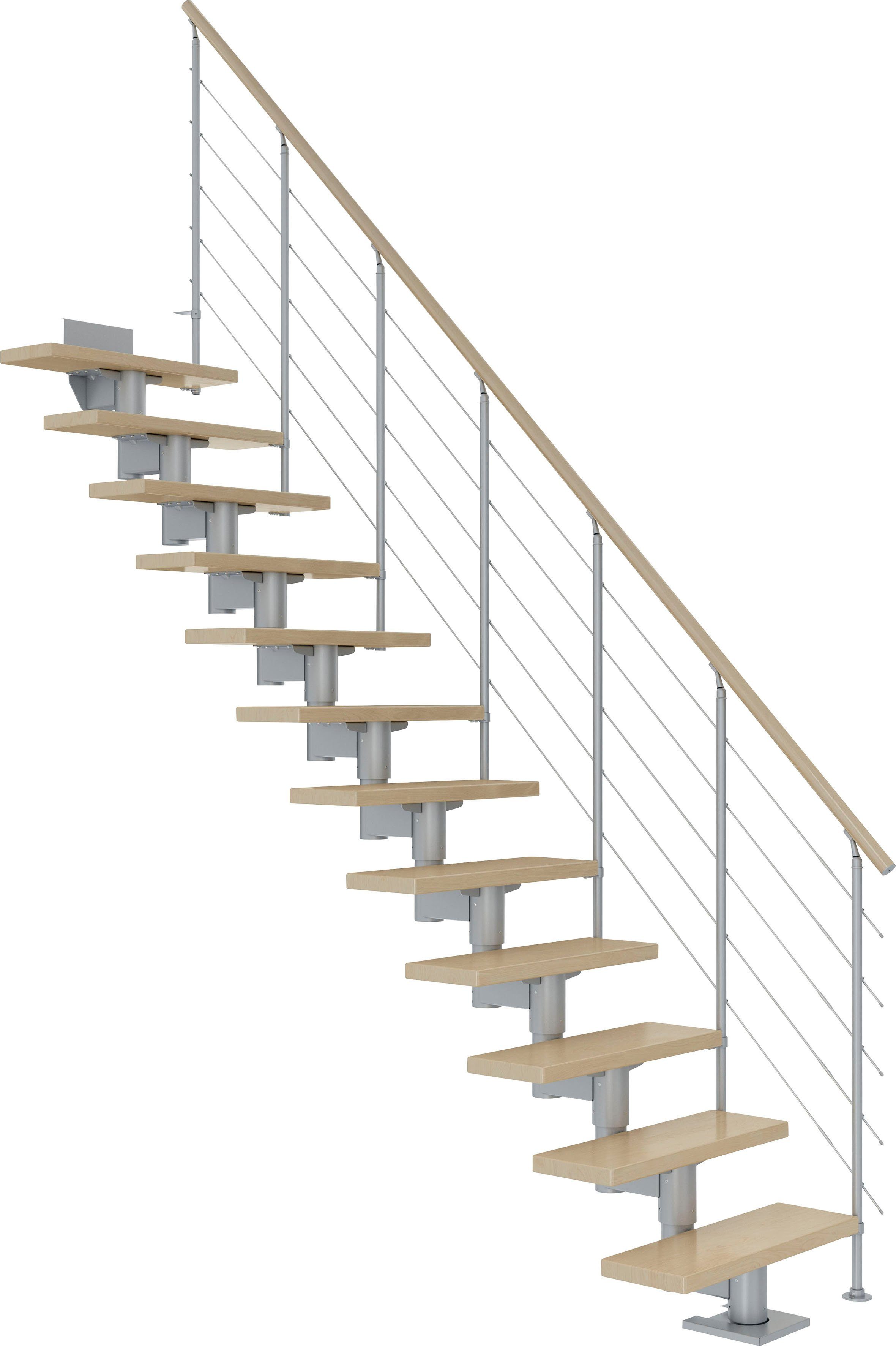 Dolle Mittelholmtreppe Cork, für Geschosshöhen bis 270 cm, Stufen offen, Ahorn/Metall