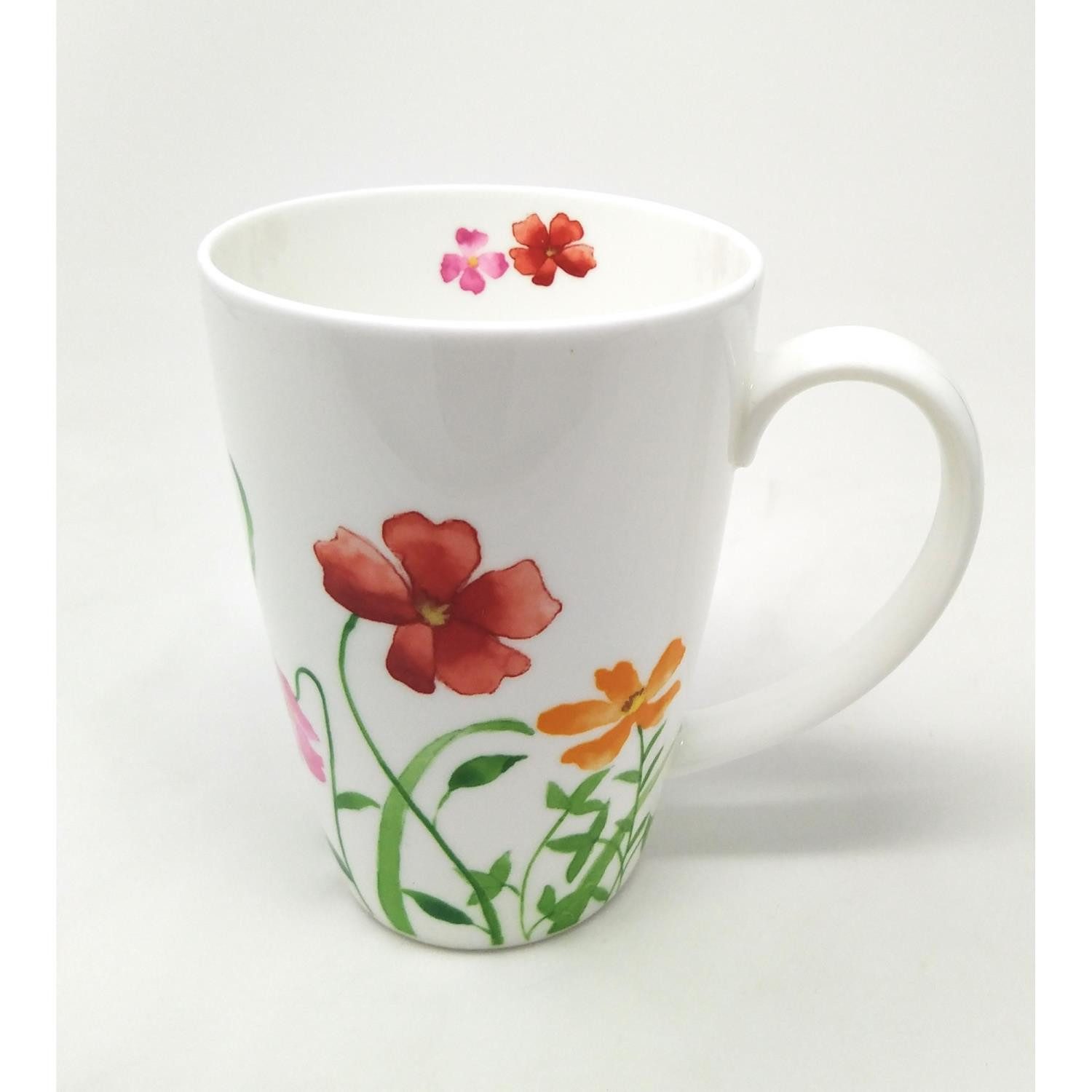 TeaLogic Tasse Blumen, Porzellan, Spülmaschinengeeignet, Weiß, Blumen, H: 13.5cm
