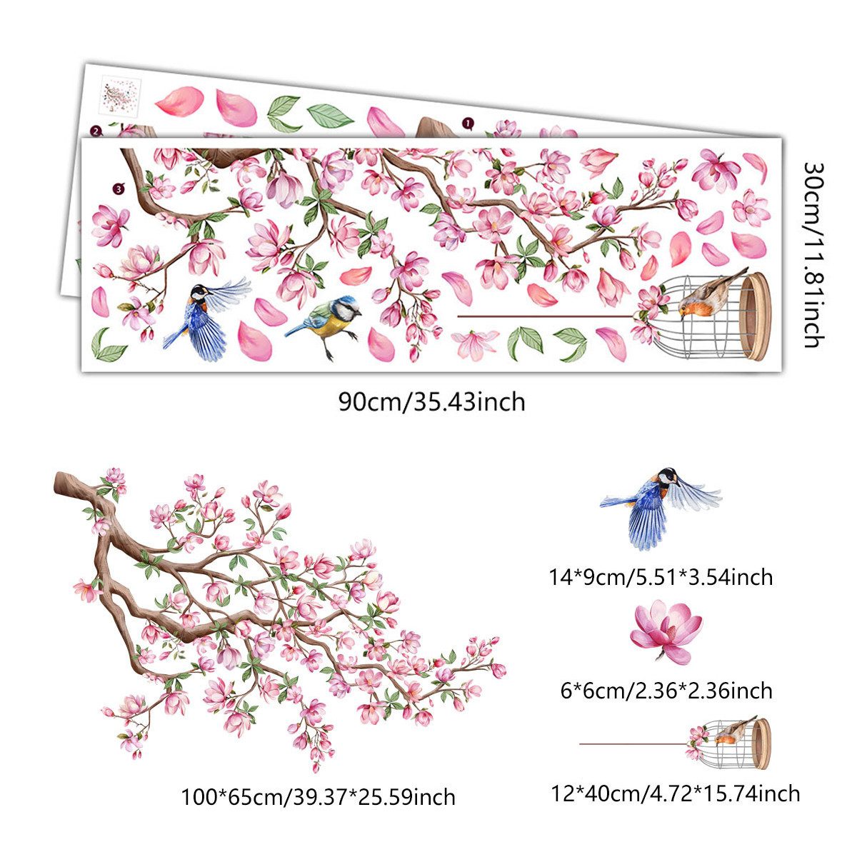 Coonoor Wandtattoo Pink Floral Wandtattoo, Pfirsichbaum Vögel Wandaufkleber günstig online kaufen