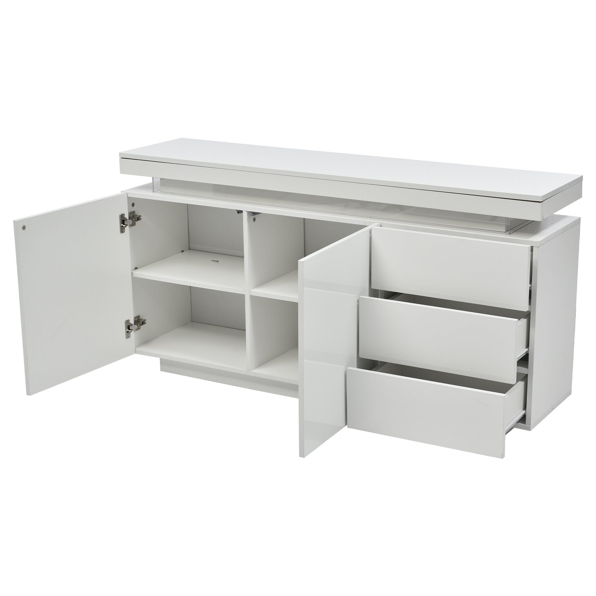 Celya TV-Schrank Sideboard TV-Schrank mit LED Licht Grifflose 2 Türen 3 Schubladen Standschrank Kommode Highboard – Bild 5 von 5