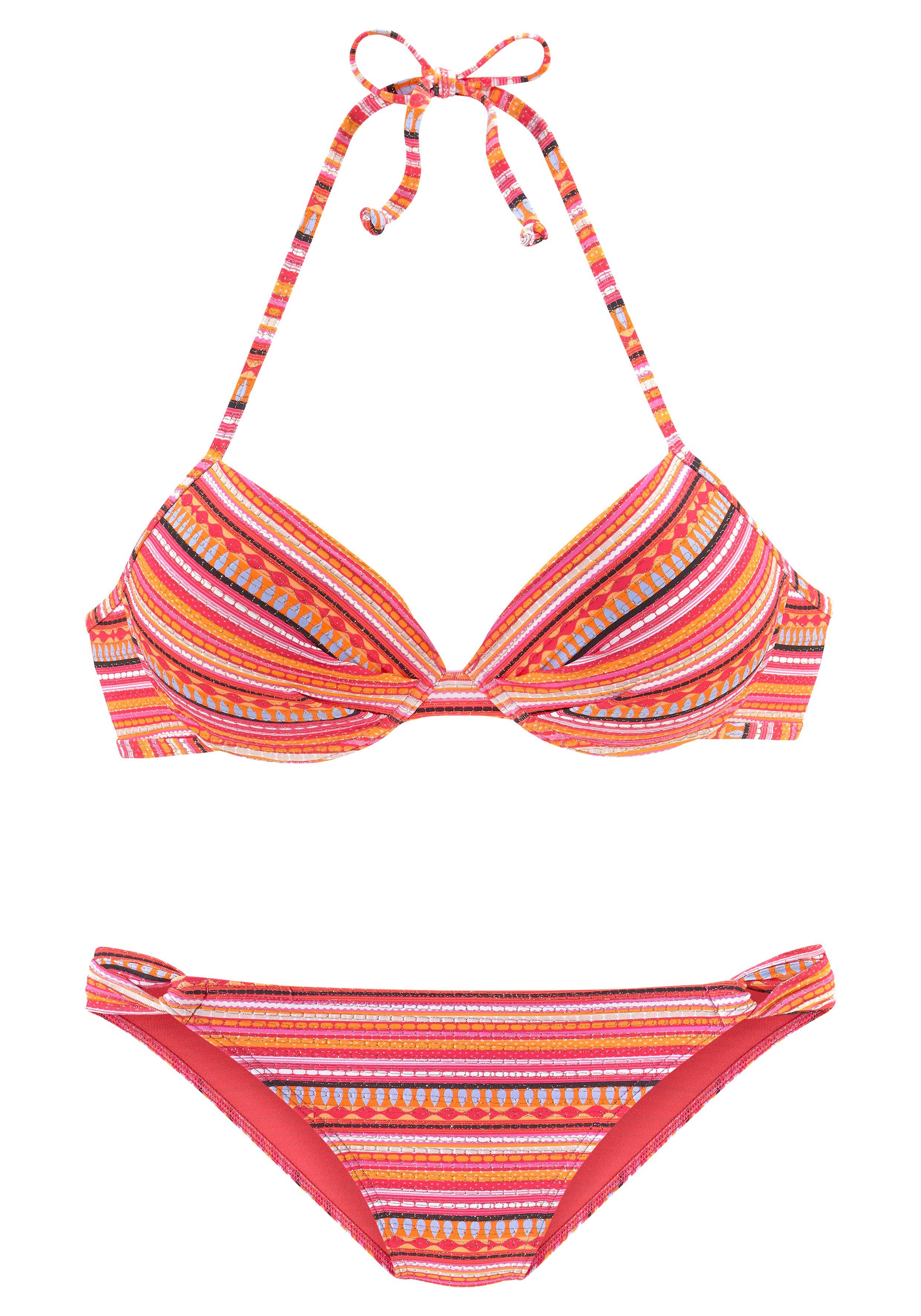 LASCANA Push-Up-Bikini mit glitzernden Streifen orange-gestreift