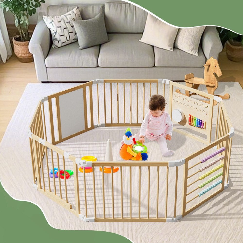 Meulbaty Laufstall Baby Laufgitter, klappbar Holz Laufstall mit Musikalischem (1-tlg), mit flexiblem Moduldesign, 160x160x61cm