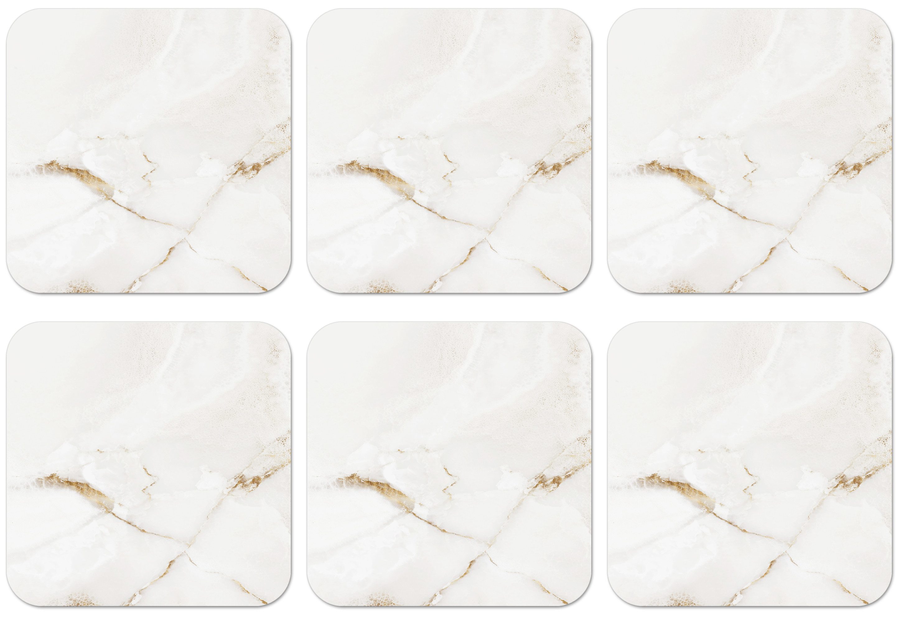 MuchoWow Glasuntersetzer Marmor - Weiß - Gold, Zubehör für Gläser, 6-tlg., Tassenuntersetzer Kork, Quadrat, Untersetzer Set Gläser, 10x10 cm