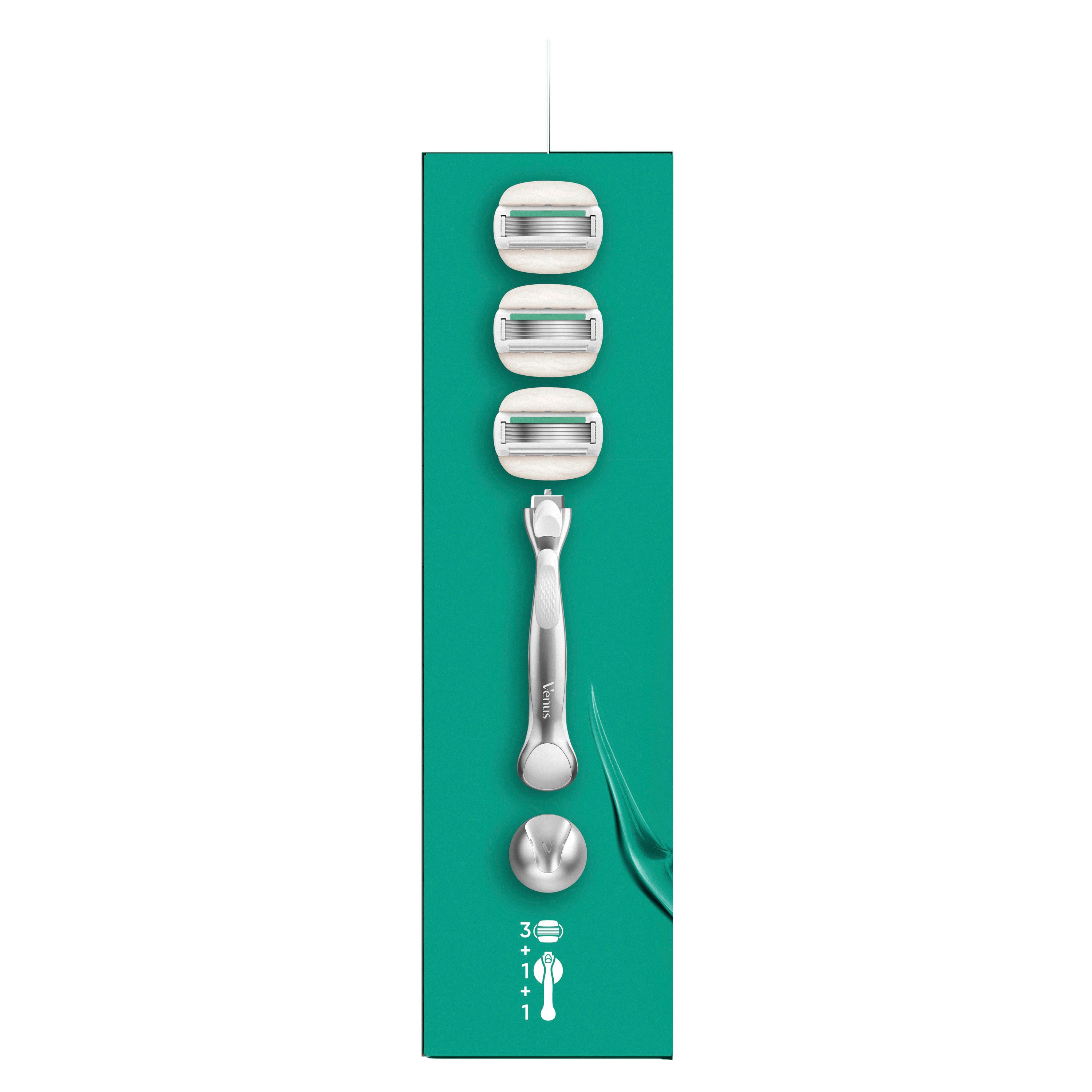 Gillette Venus Nassrasierer Comfortglide Sensitive + 3 Ersatzklingen + Duschhalterung – Bild 4 von 5