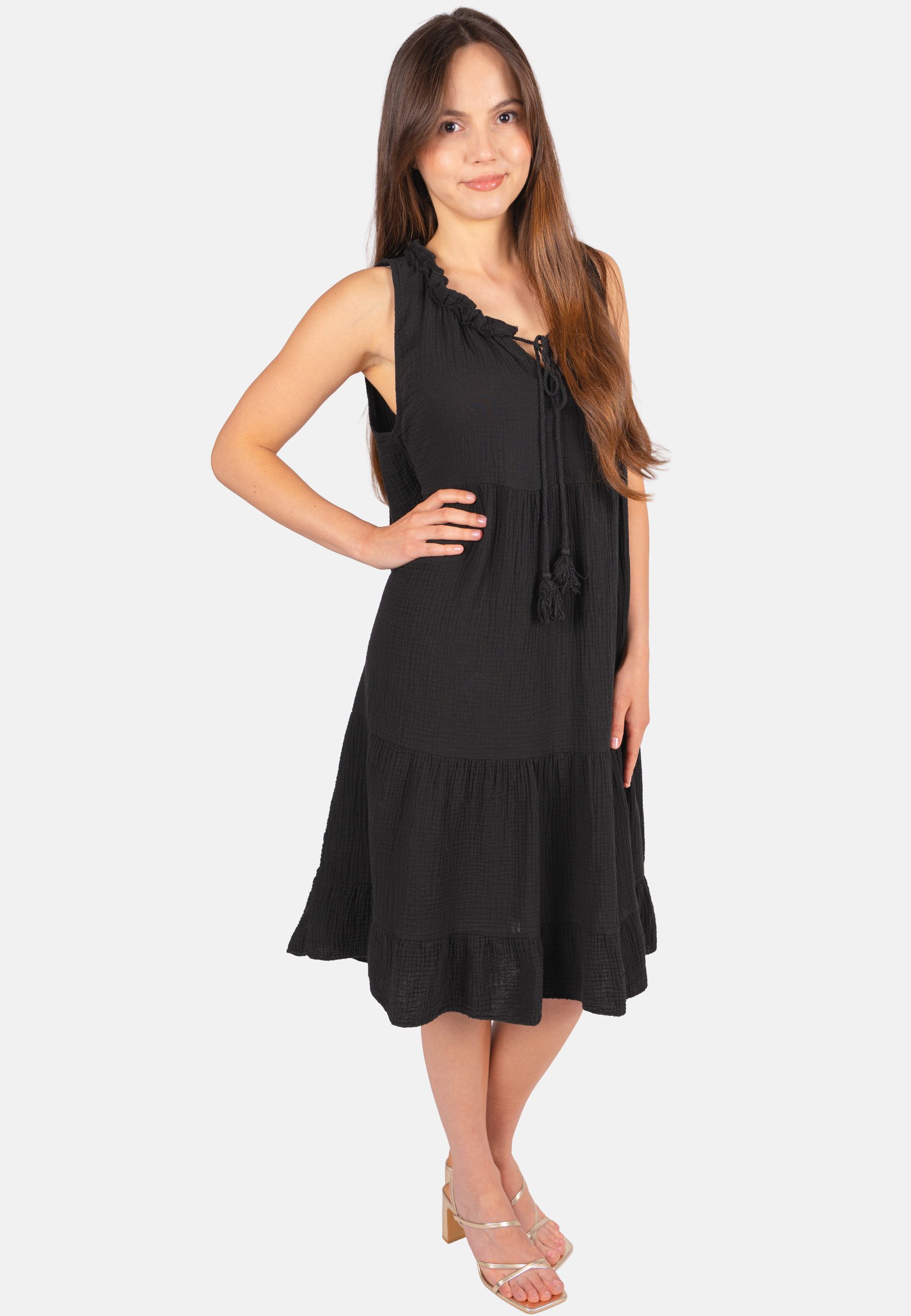 Seasons of April Blusenkleid BUKI MUSSELIN Ärmelloses Damen Musselin Kleid Damenkleid mit Tasseln in Trendfarben