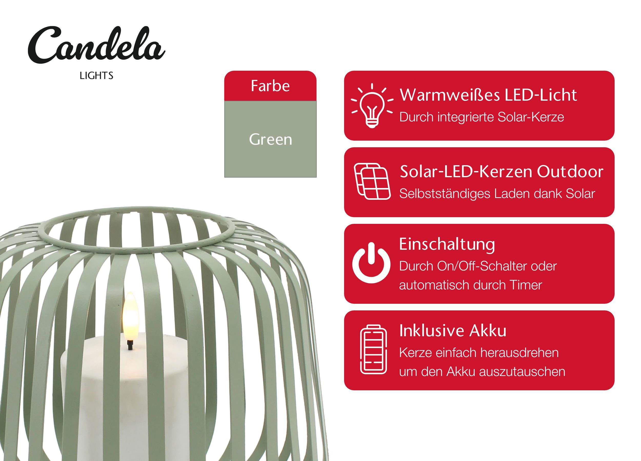 LC Home LED-Kerze Candela Lights Solar Laterne Cottage Metal mit LED Kerze Outdoor (1-tlg)