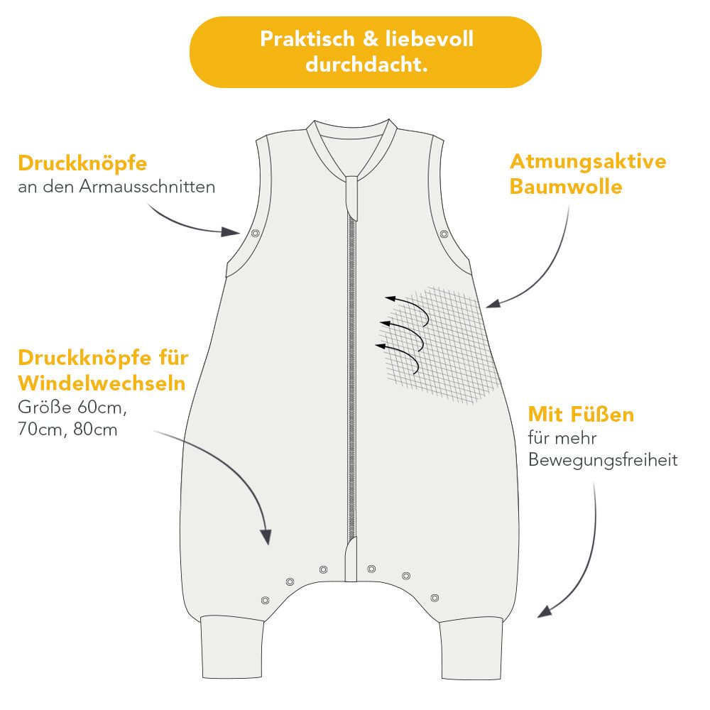 Schlummersack Kinderschlafsack Schlafsack mit Füßen, 1.0 Tog OEKO-TEX zertifiziert