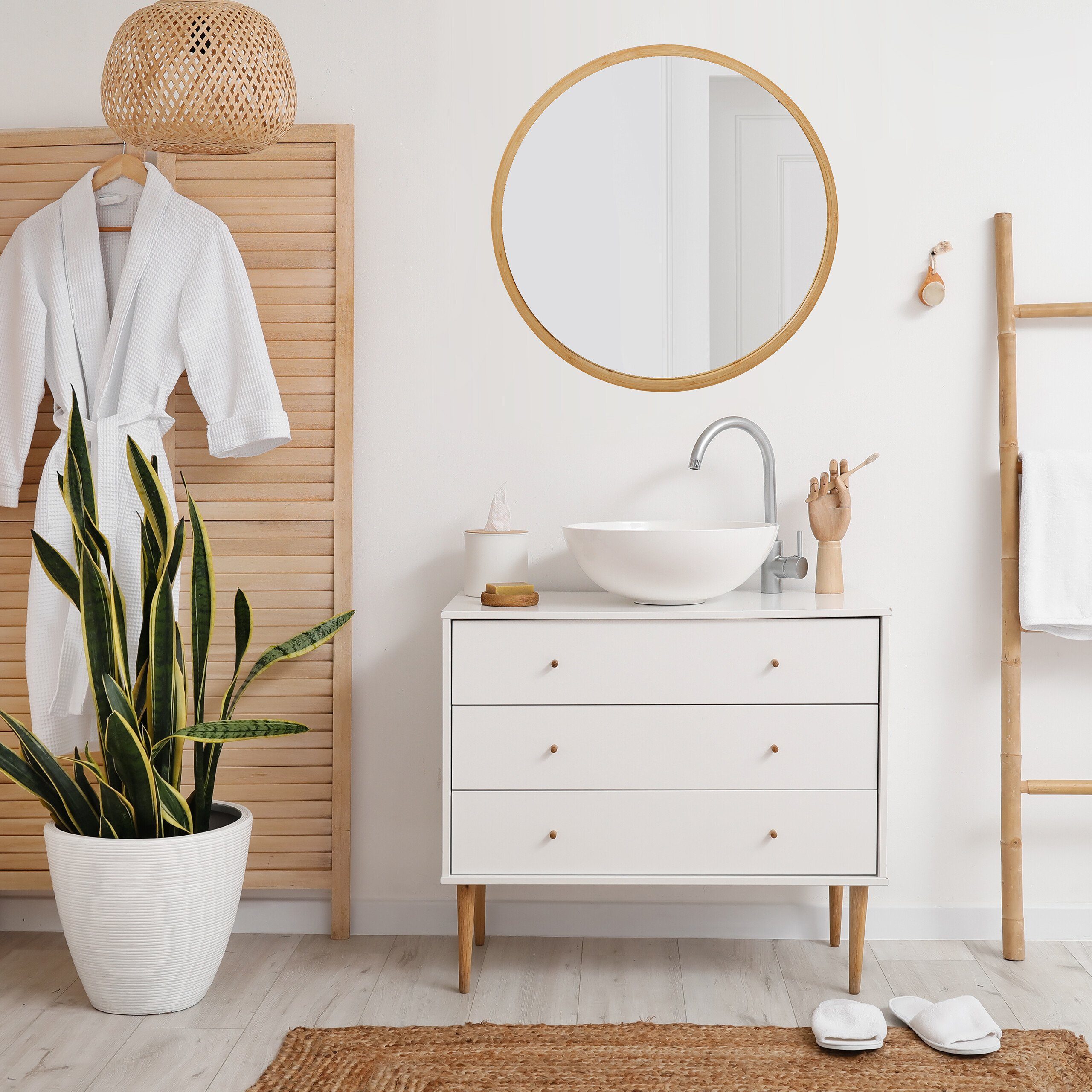 relaxdays Wandspiegel rund mit Bambusrahme günstig online kaufen