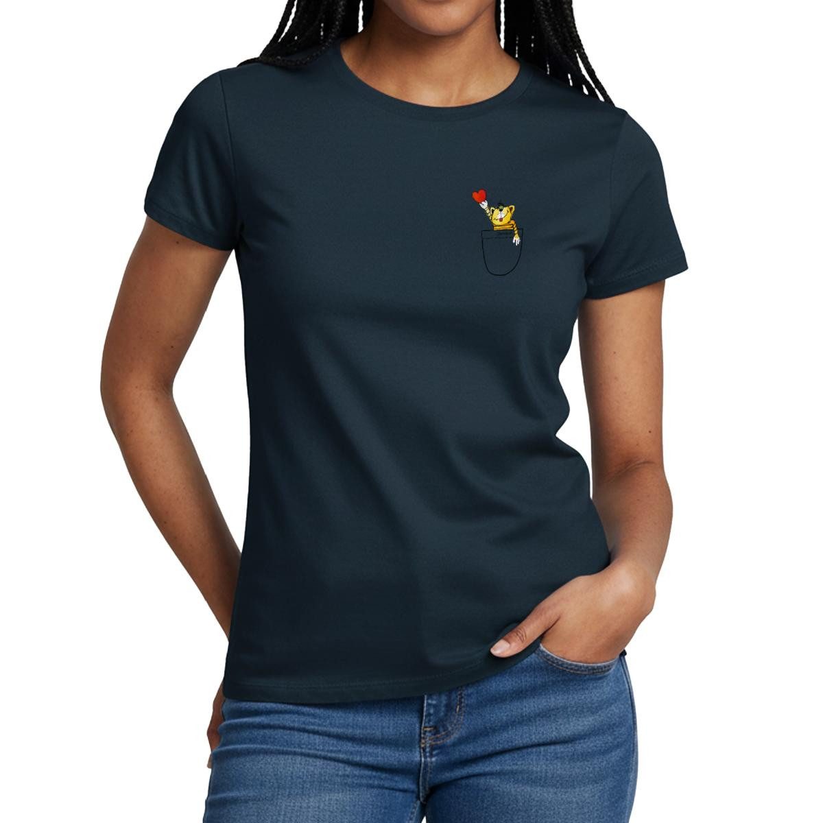 T-Shirt Janosch, Tiger Brusttasche Herz Frauen T-Shirt