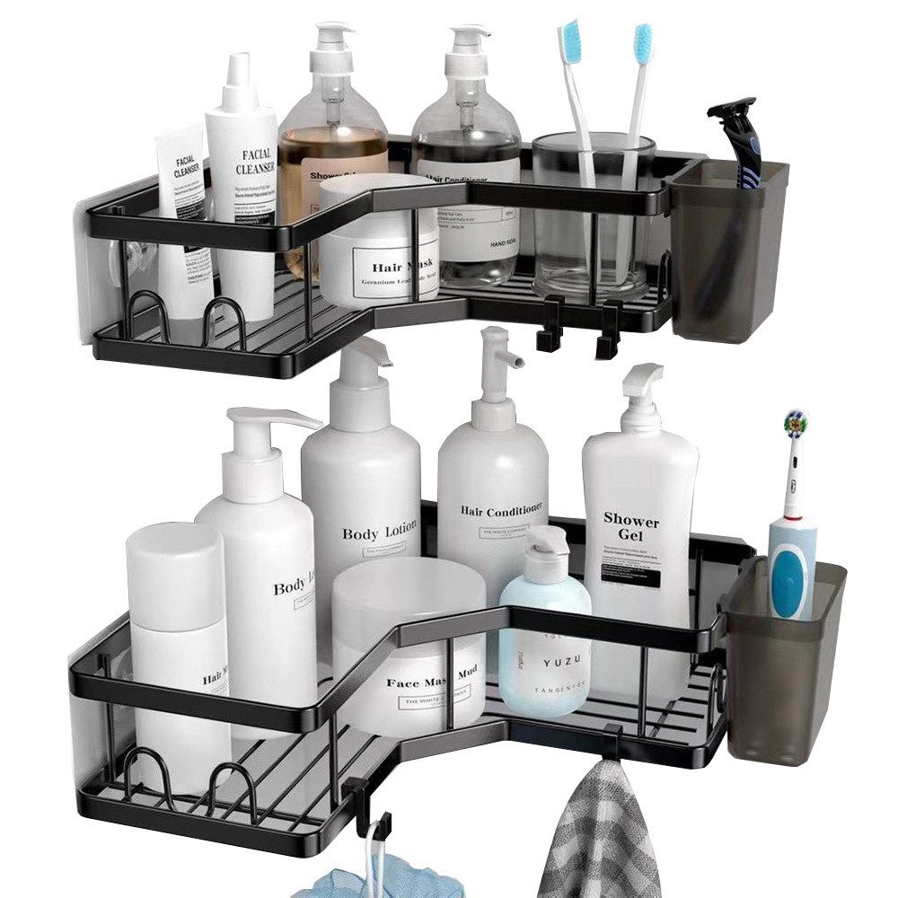 PFCTART Duschablage Ohne Bohren Schwarz Eckregal, Duschregal Schwarz Ecke 2 günstig online kaufen