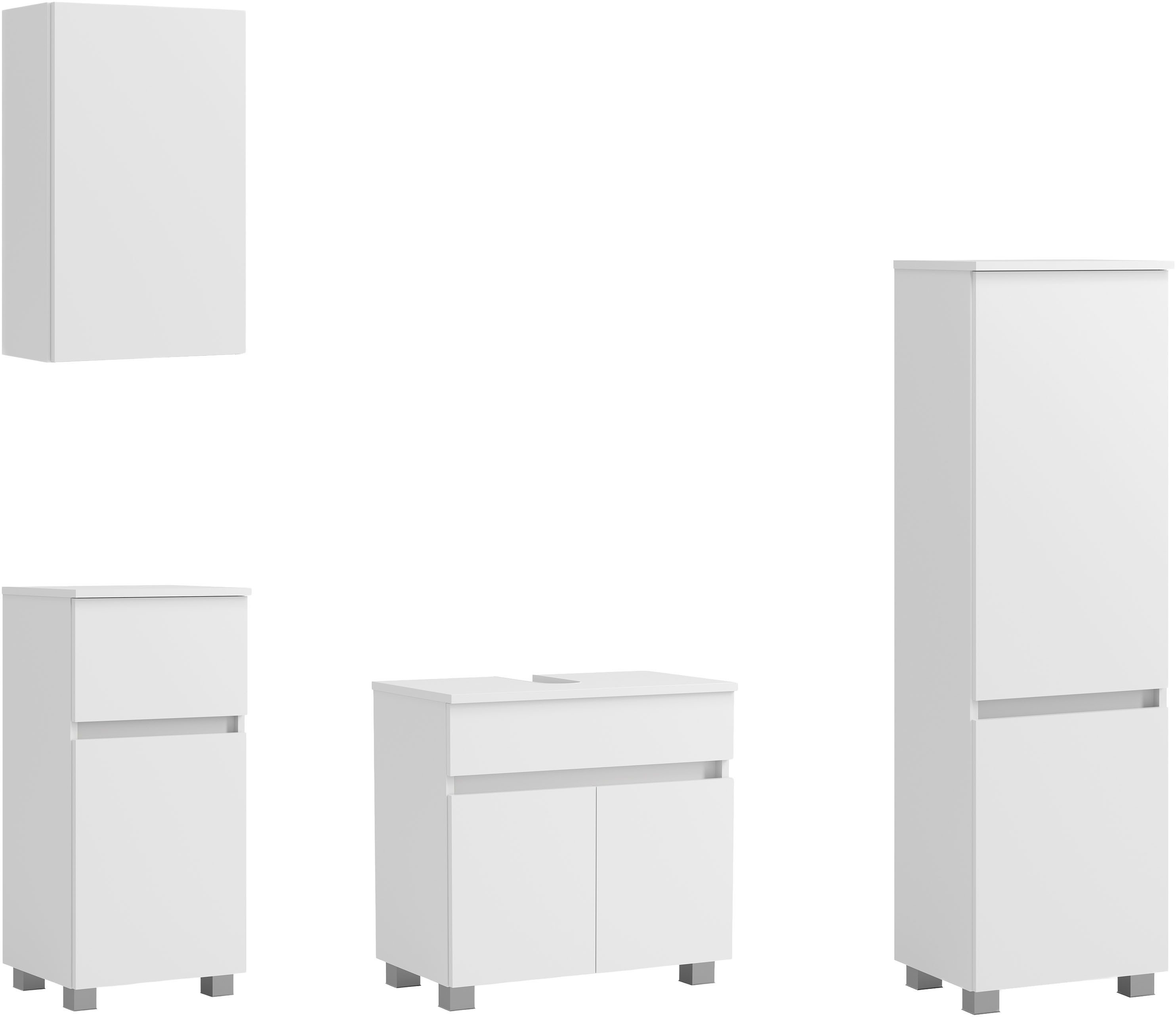 OTTO home Badmöbel-Set BOZEN, 4-tlg. Unterbecken-Set - Midischrank, (Badezimmerschrank, Badschrank, Stauraum, Badmöbel, Schrank), Umfangreicher Typenplan für viele Badlösungen, flexibel kombinierbar