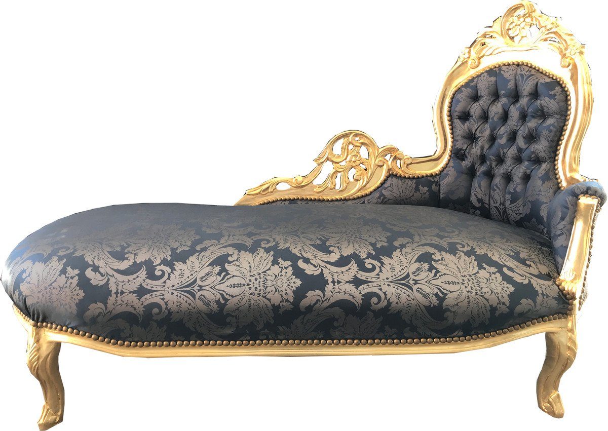 Casa Padrino Chaiselongue Barock Chaiselongue Royalblau Muster / Gold - Recamiere Barock Möbel